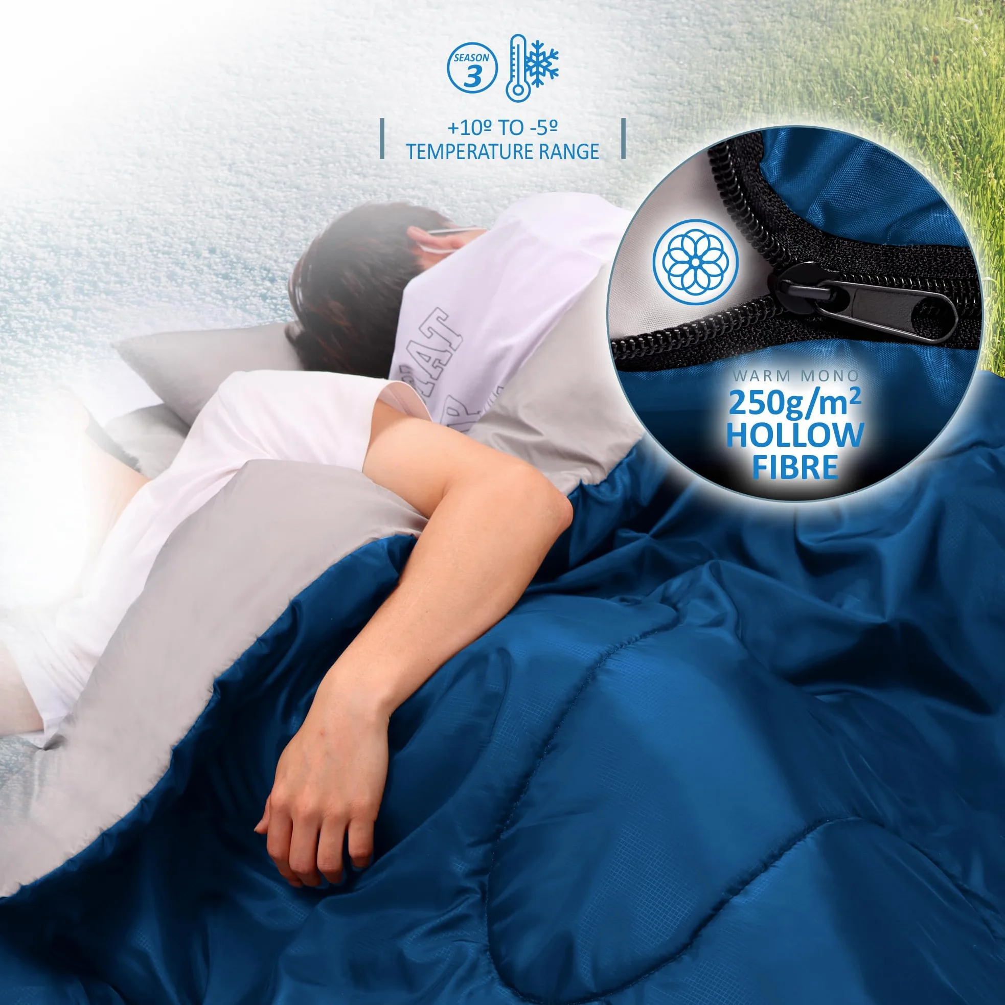 SAIL Saco de Dormir Doble con 2 Almohadas, Extra Grande para 3-4 Estaciones, Ligero, Impermeable, Uso en Interiores y Exteriores, para Adultos, para Senderismo, mochileros y Camping