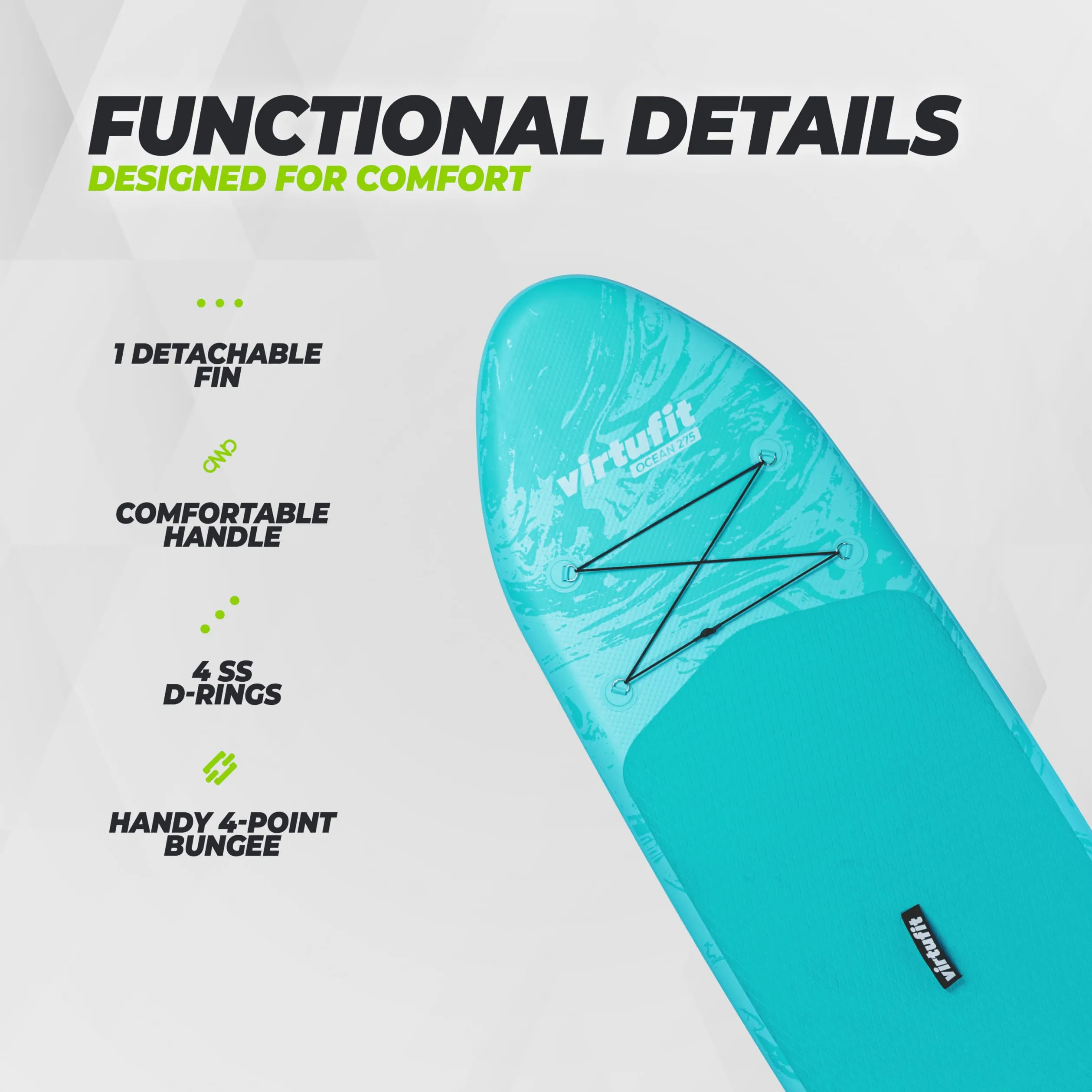 VirtuFit Tabla de SUP Ocean 275 – Negro – Incluye accesorios y bolsa de transporte