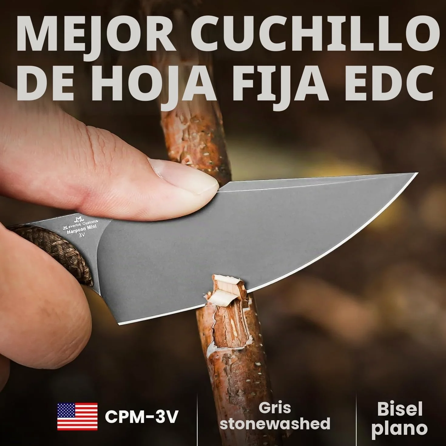 Kizer 1040SM1 Mini Harpoon Cuchillo, Hoja 3V 8.5 cm, Micarta - EDC Profesional Supervivencia Camping con Funda