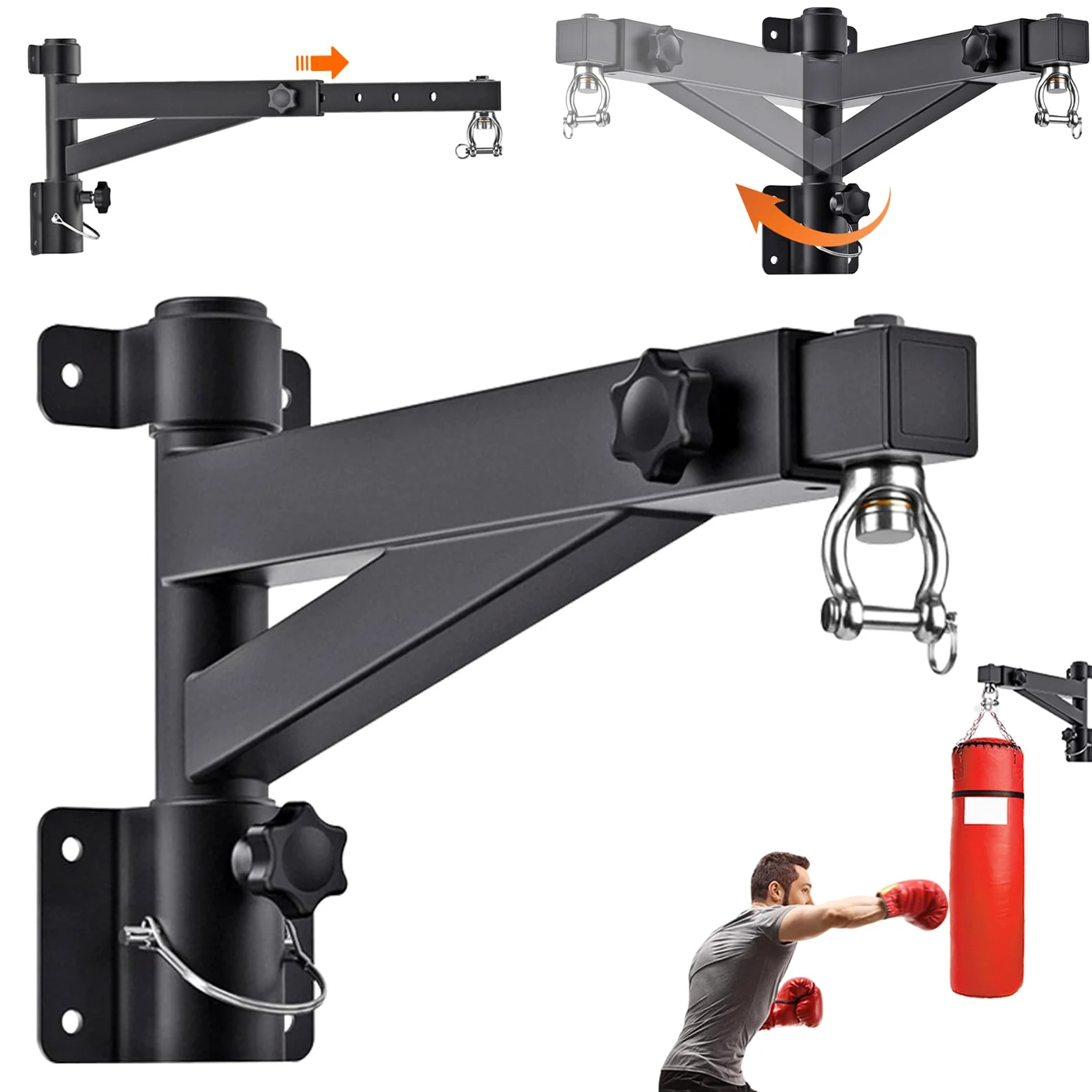 Soporte Saco Boxeo Pared, Colgador Ajustable 43-63cm, Rotación 180°, Soporta 150kg, para Muay Thai