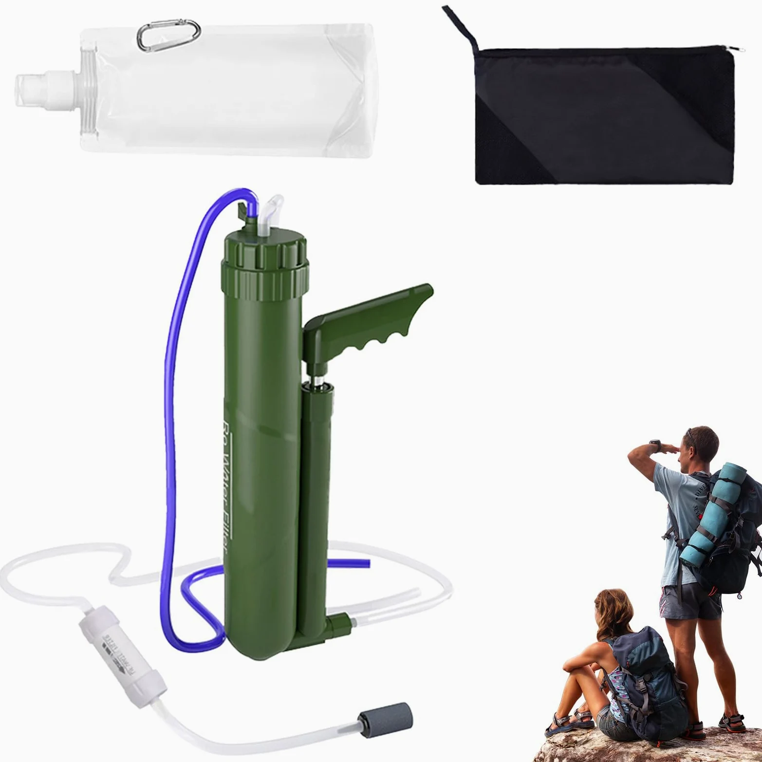 Filtro de agua para mochileros,Filtro de agua para mochileros | Purificación de agua portátil de 0,0001 micrones para bomba manual potable | Equipo de supervivencia, de agua para acampar, 8