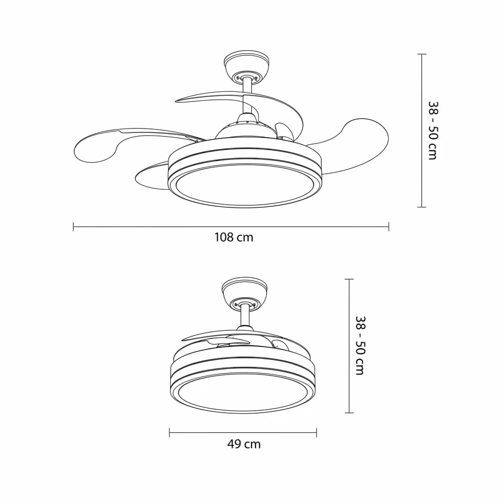 Bilake Ventilador de Techo Aspas Retráctiles Luz LED Motor DC Silencioso Bluetooth Mando Invierno Verano 108cm 50W 6200lm Blanco