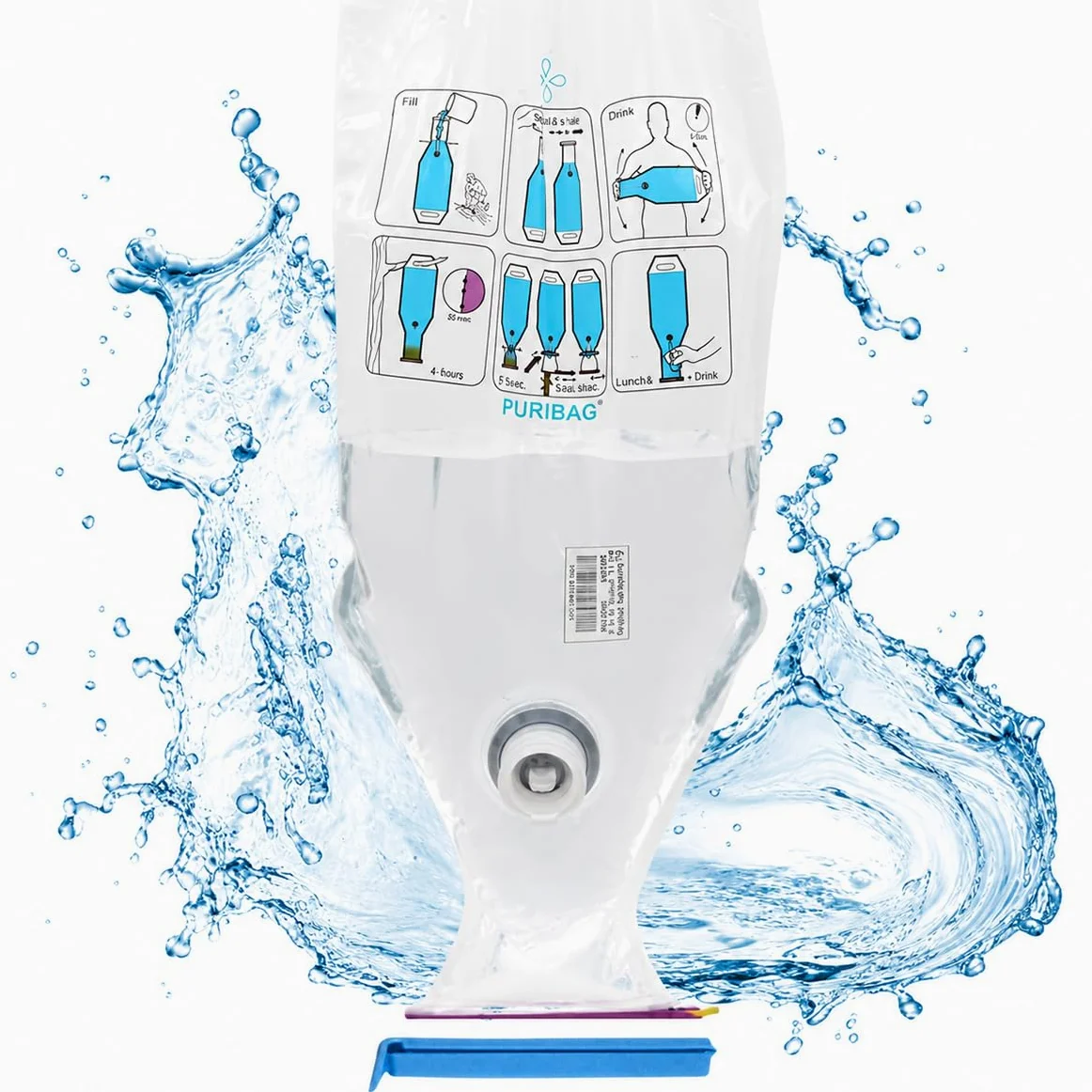 PuriBag: Purificador de agua Sistema de camping para senderismo, supervivencia, viajes, perfecto para almacenamiento de agua y viajes, 10L (2.5 galones)