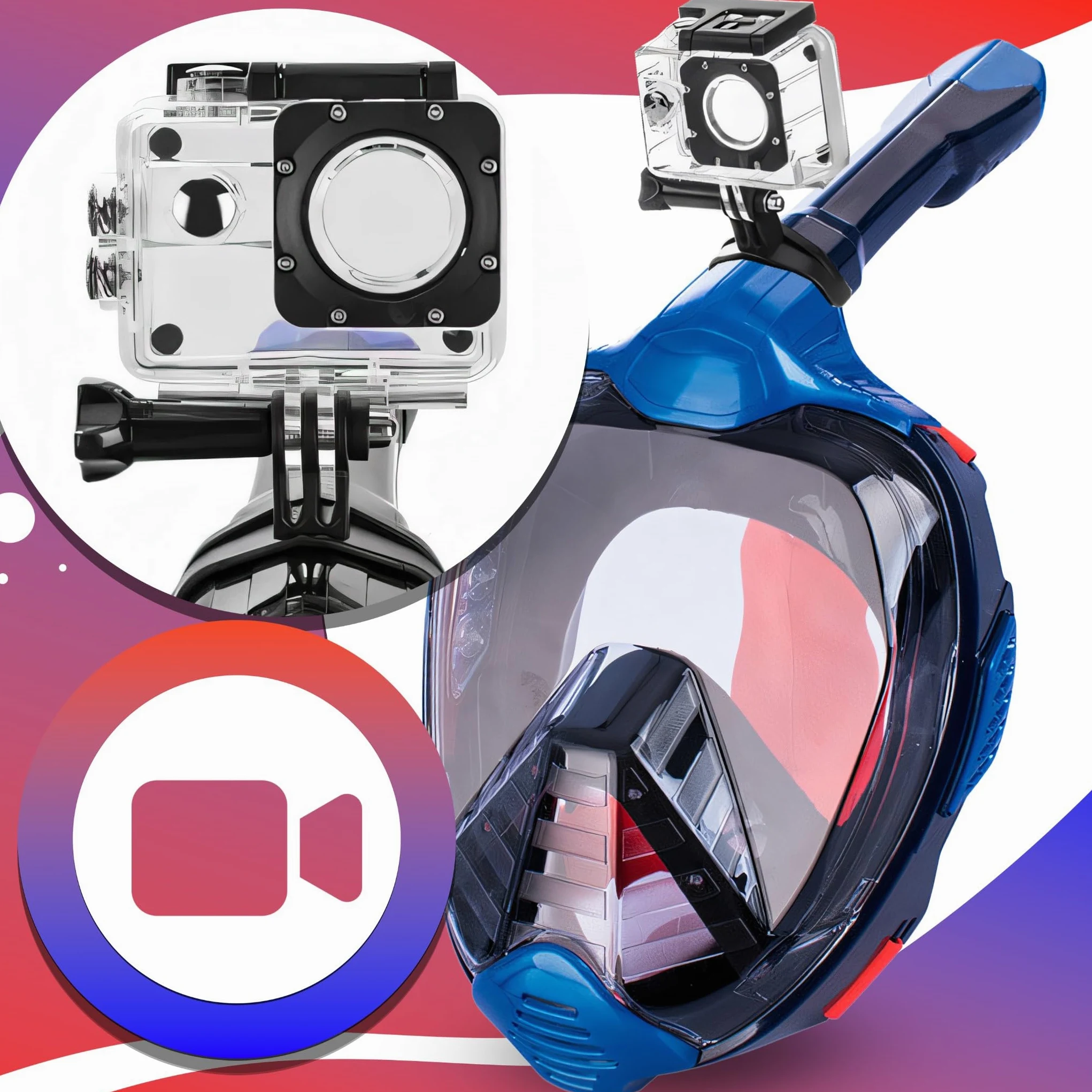 Retoo Máscara de esnórquel, máscara completa para adultos y niños, tecnología L XL, antivaho, antifugas, máscara completa con campo de visión de 180°, gafas de buceo con cámara de ajuste, set de