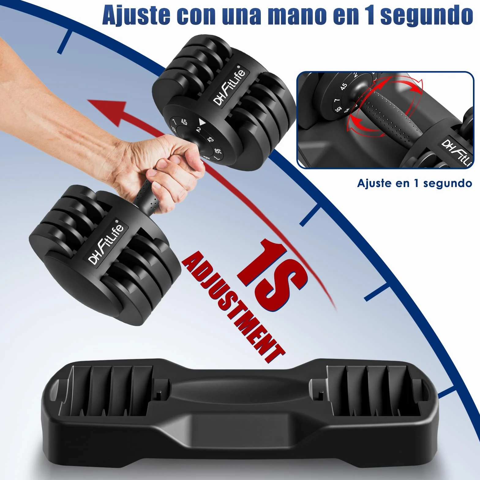 DH FitLife Mancuernas Ajustables 5 en 1, 2–12 kg con 5 Niveles de Peso, Discos Variables, Set de 2 Unidades