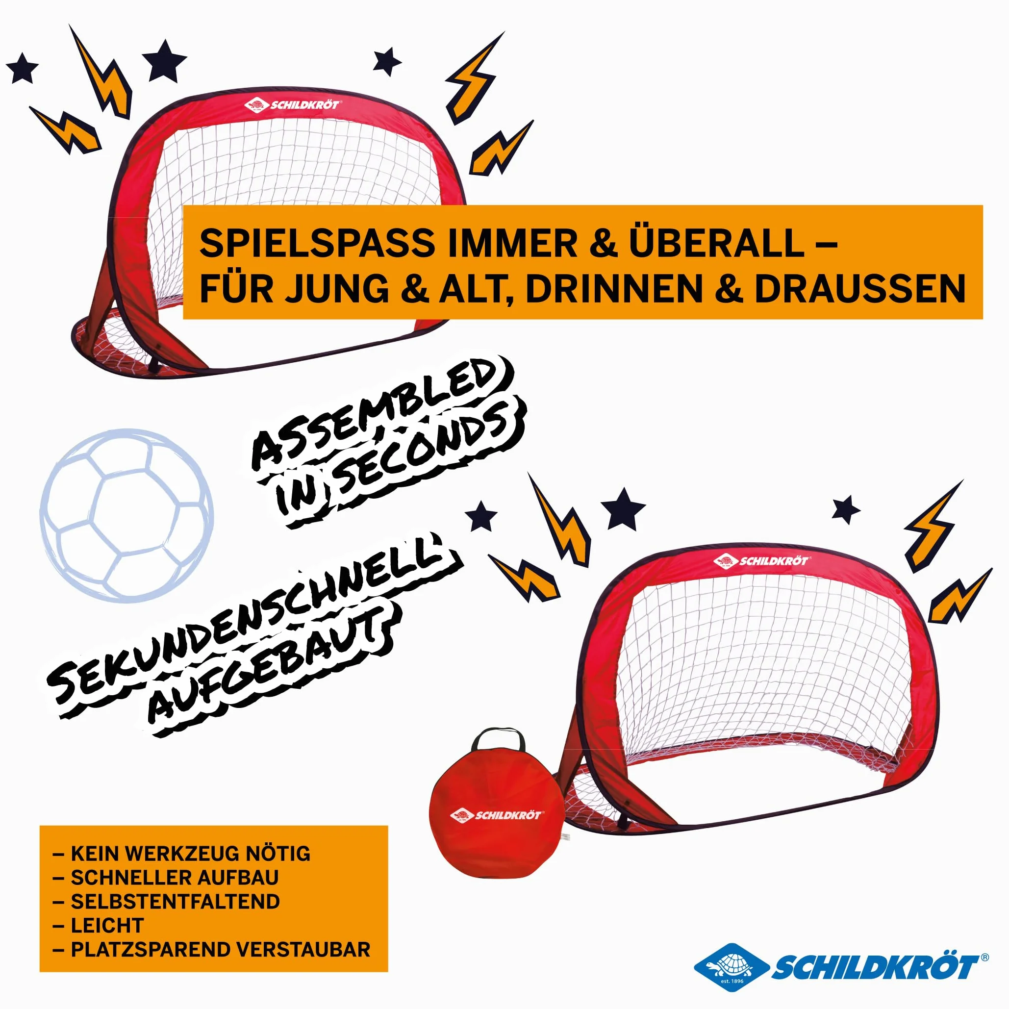 Schildkröt Juego de Porterías Pop-Up , 120 x 80 x 80 cm, Autodesplegable, Transportable, Ahorro de Espacio, Ideal para Fútbol, ​​Hockey, en una Práctica Bolsa, 970988