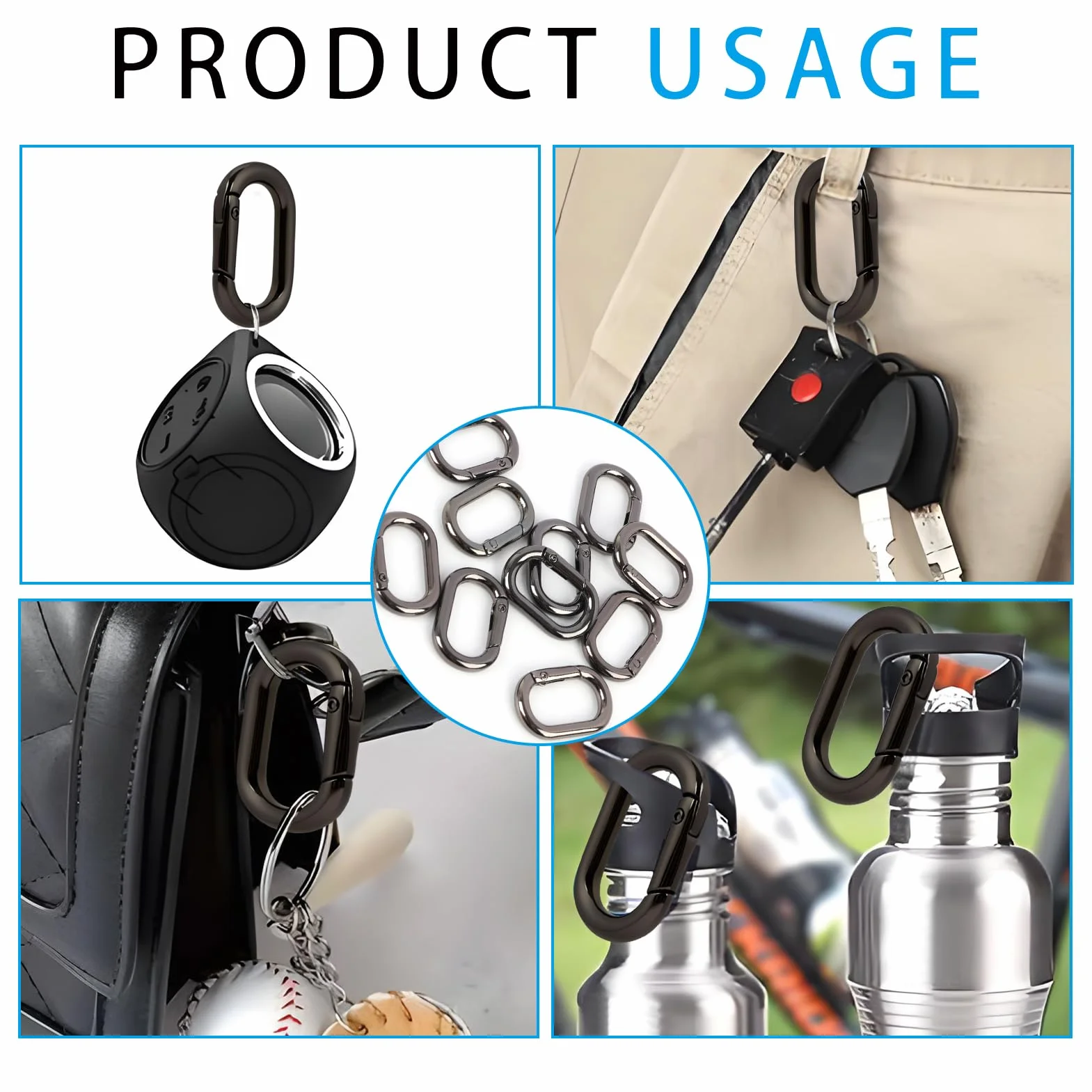 10 PCS Mosquetón,Mosquetones De Aleación De Aluminio Mini Mosquetón Escalada Negro Mosqueton Pequeño para Llavero Ganchos Mochilas Accesorios,De Coche Gancho Y Monedero