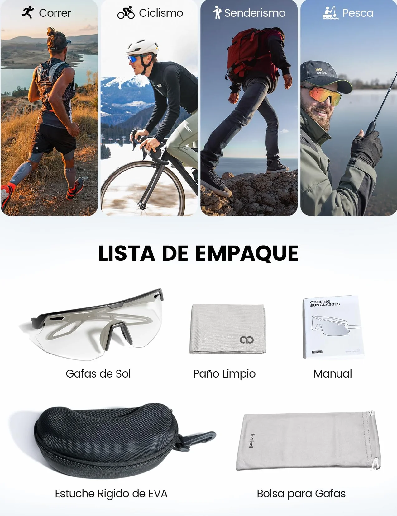 Lamicall Gafas de Sol Deportivas Fotocromáticas UV400 TR90 Ultraligero 28g Ciclismo Hombre