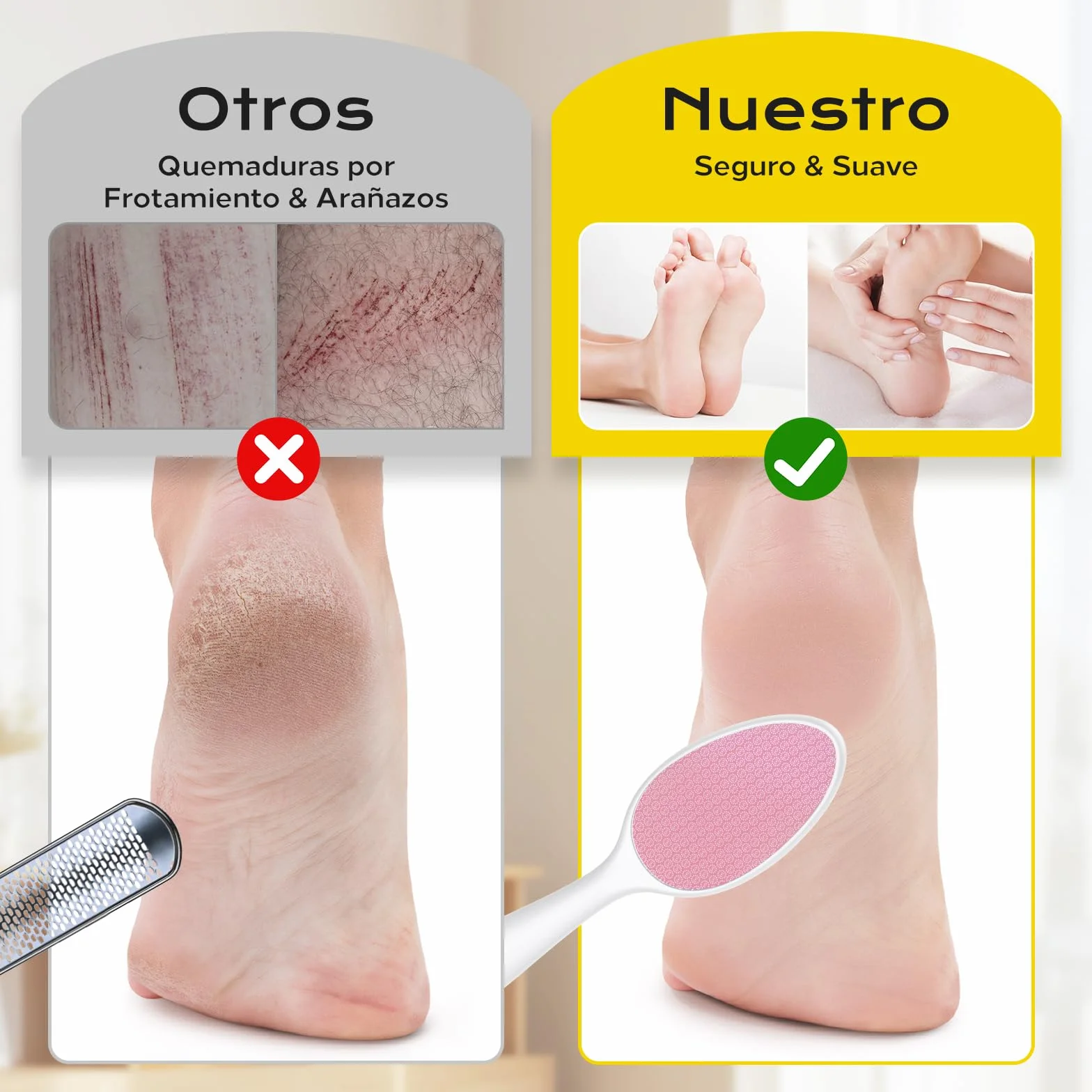 Lima Para Pies Nano Vidrio 2 en 1 - Foot File Profesional con Mango Largo, Elimina Durezas y Callosidades, Uso Húmedo/Seco - Rosa