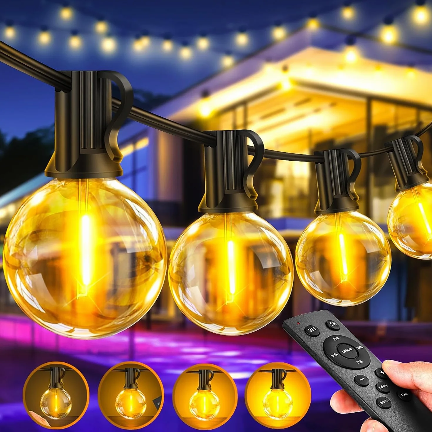 Guirnaldas Luces Exterior Jardín 30M LED G40 IP44 Impermeable Dimmable