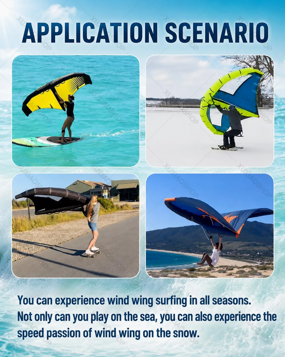 Vela de Surf Hinchable con Ventana para Wing Foil 4m2 | Incluye mochila, bomba y leash; para adultos en wingfoil, wingsurf y SUP durante viajes a playa, lago o bahía