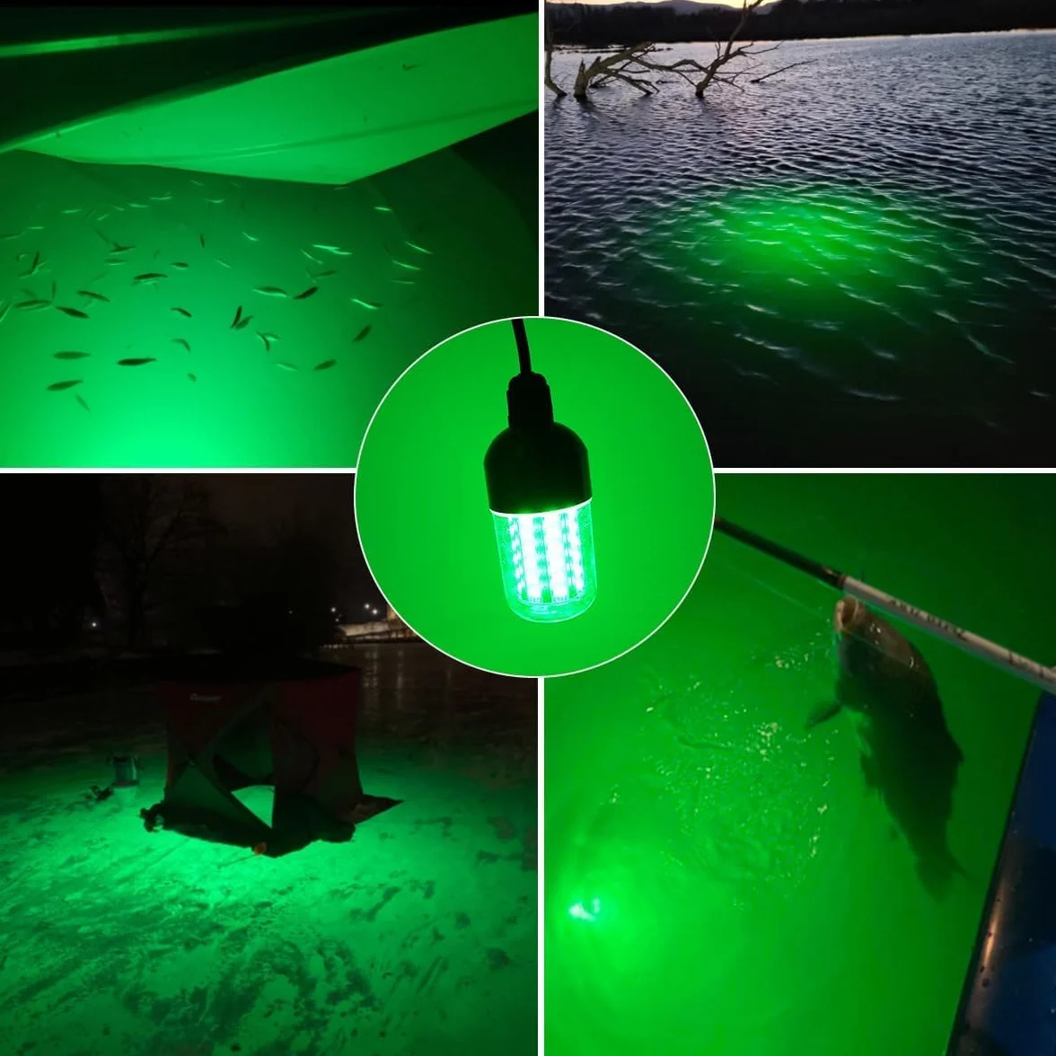Luz LED para Pesca Submarina, 3000lm 30W IP68 Lámpara Impermeable Luz Verde 360 ​​grados Iluminación Subacuática Integral para Peces Caída Profunda Colección de Subacuática(#1)
