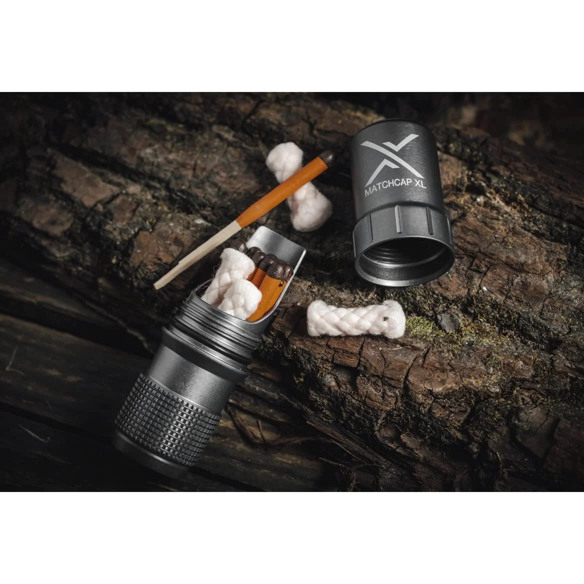 EXOTAC - Matchcap XL impermeable kit de camping soporte con Striker integrado.