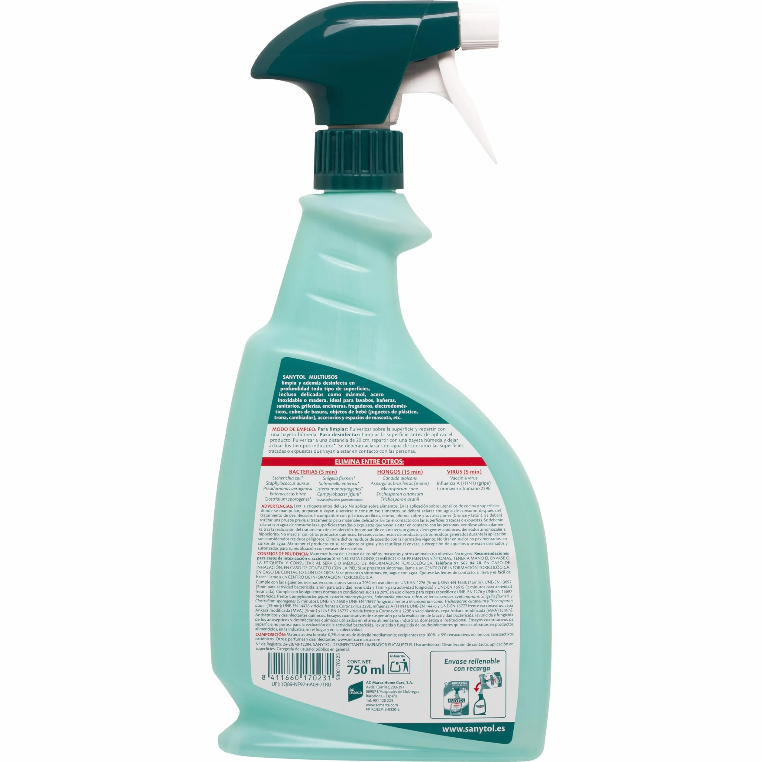 Sanytol Limpiador Desinfectante Multiusos Sin Lejía Pack 4x750ml 3L
