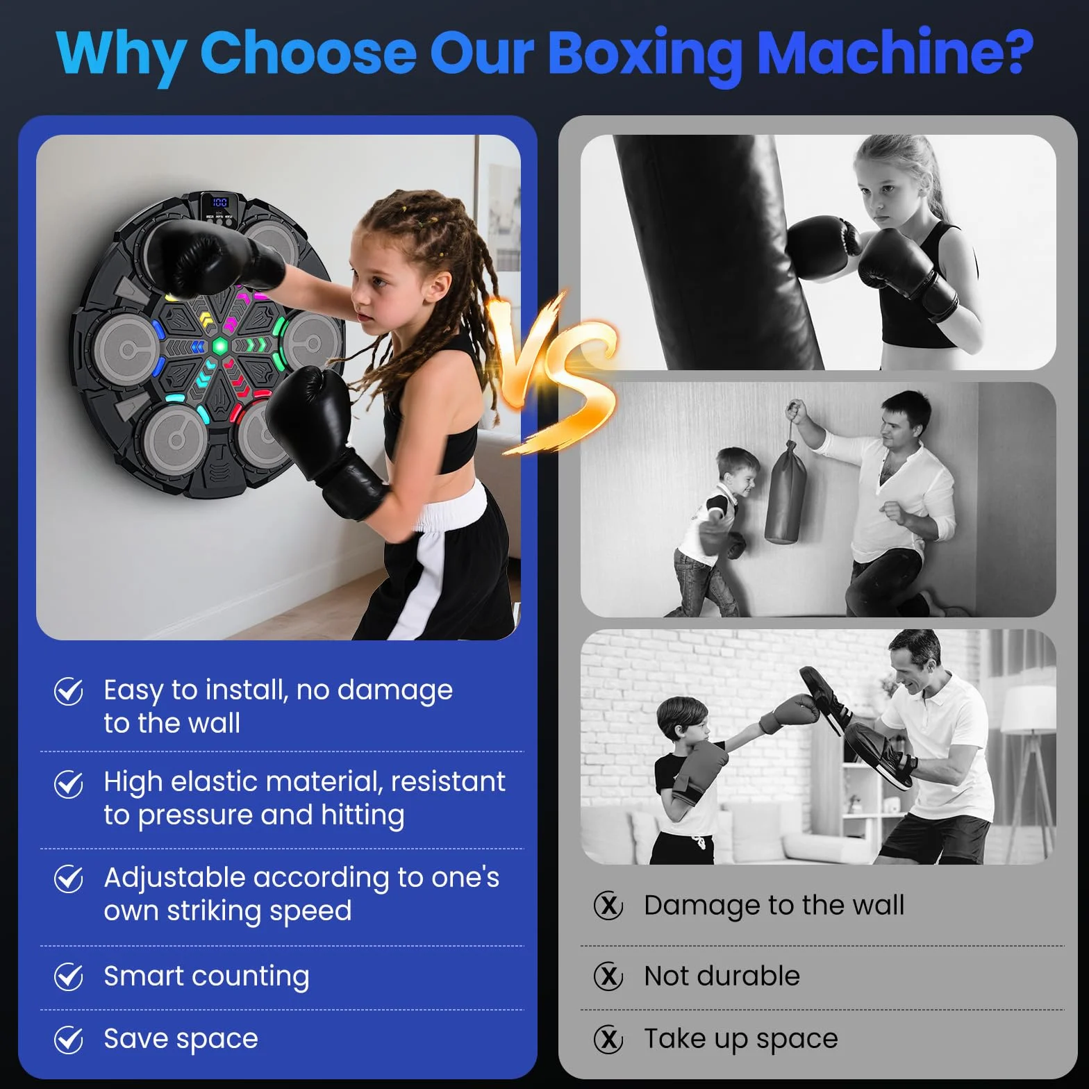 Maquina de Boxeo Musical Bluetooth con Guantes, Luces LED, 5 Velocidades, Entrenamiento Multimodo