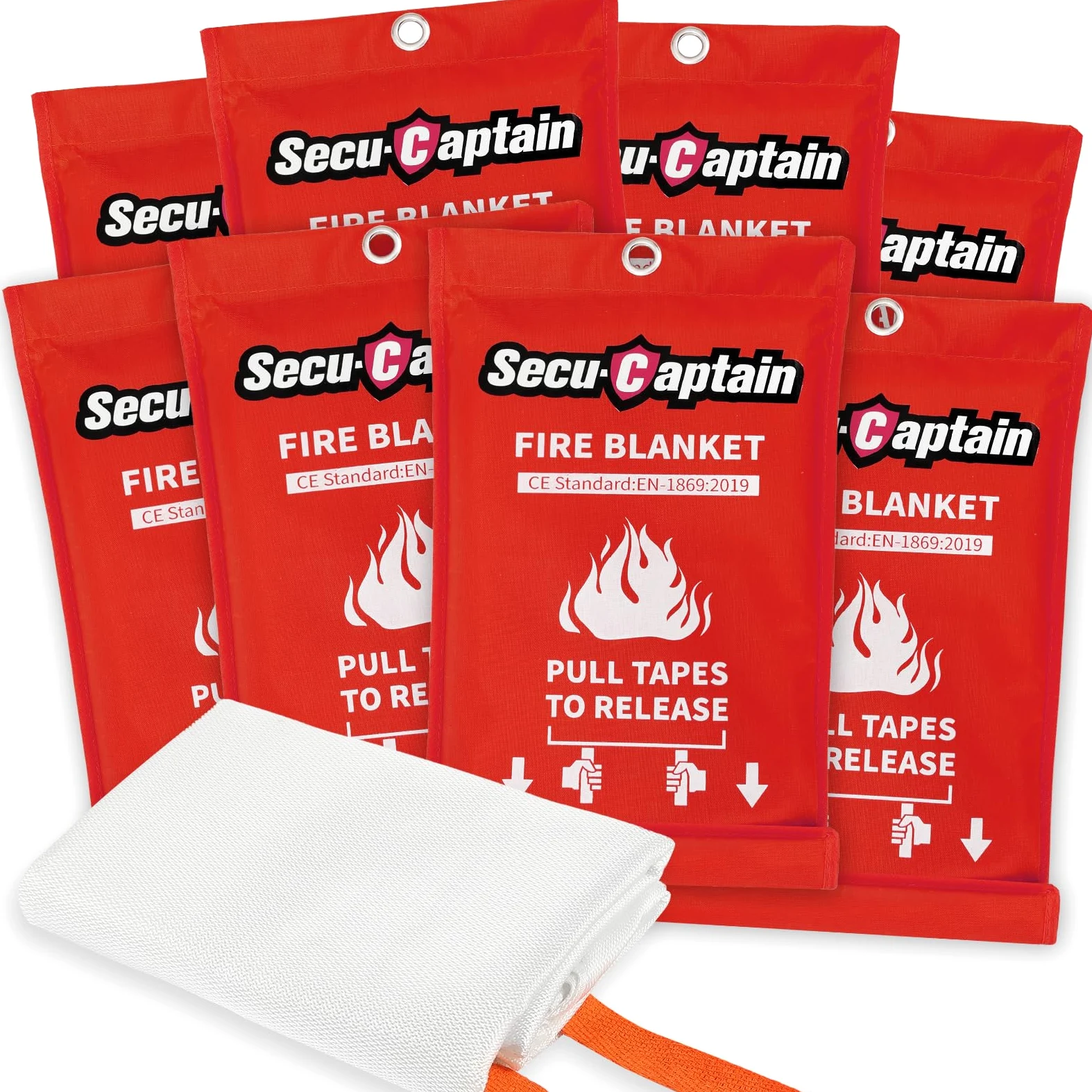SecuCaptain Manta de emergencia contra incendios para el hogar y la cocina, paquete de 8 mantas de fibra de vidrio para supresión de llamas de 40 x 40 pulgadas, para casa, camping, coche, oficina,