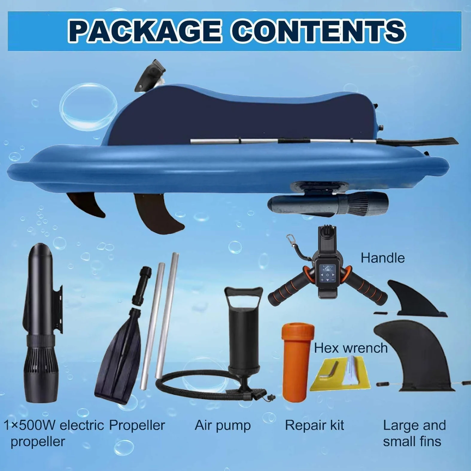 Flotador Inflable motorizado for Piscina, Moto acuática, Barco eléctrico Plegable con Scooter Submarino Desmontable de 500 W, Barco de PVC de Doble Aleta