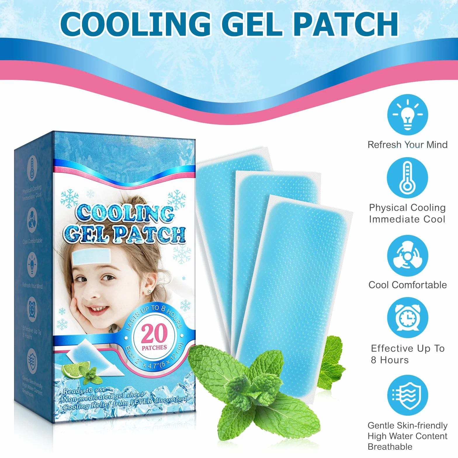Parches térmicos para fiebre infantil y adultos – Gel refrescante para dolor de cabeza – Almohadillas frontales
