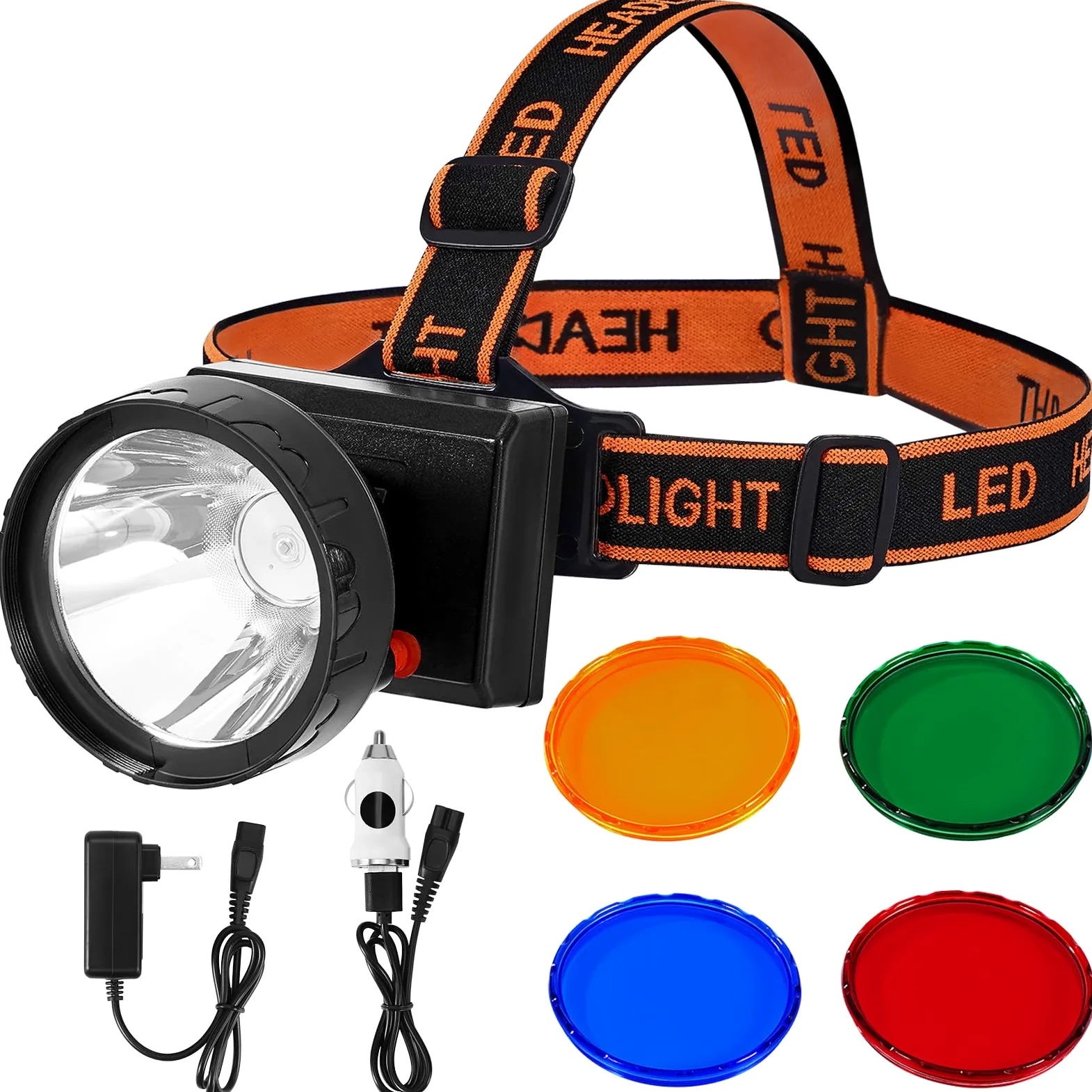 GearOZ - Luces LED de caza regulables de 4 W, 25000 lux (200 lm), linterna frontal de caza IPX5, impermeable, recargable, camping, senderismo, pesca, luz brillante, 4 filtros ópticos para coon, coyote