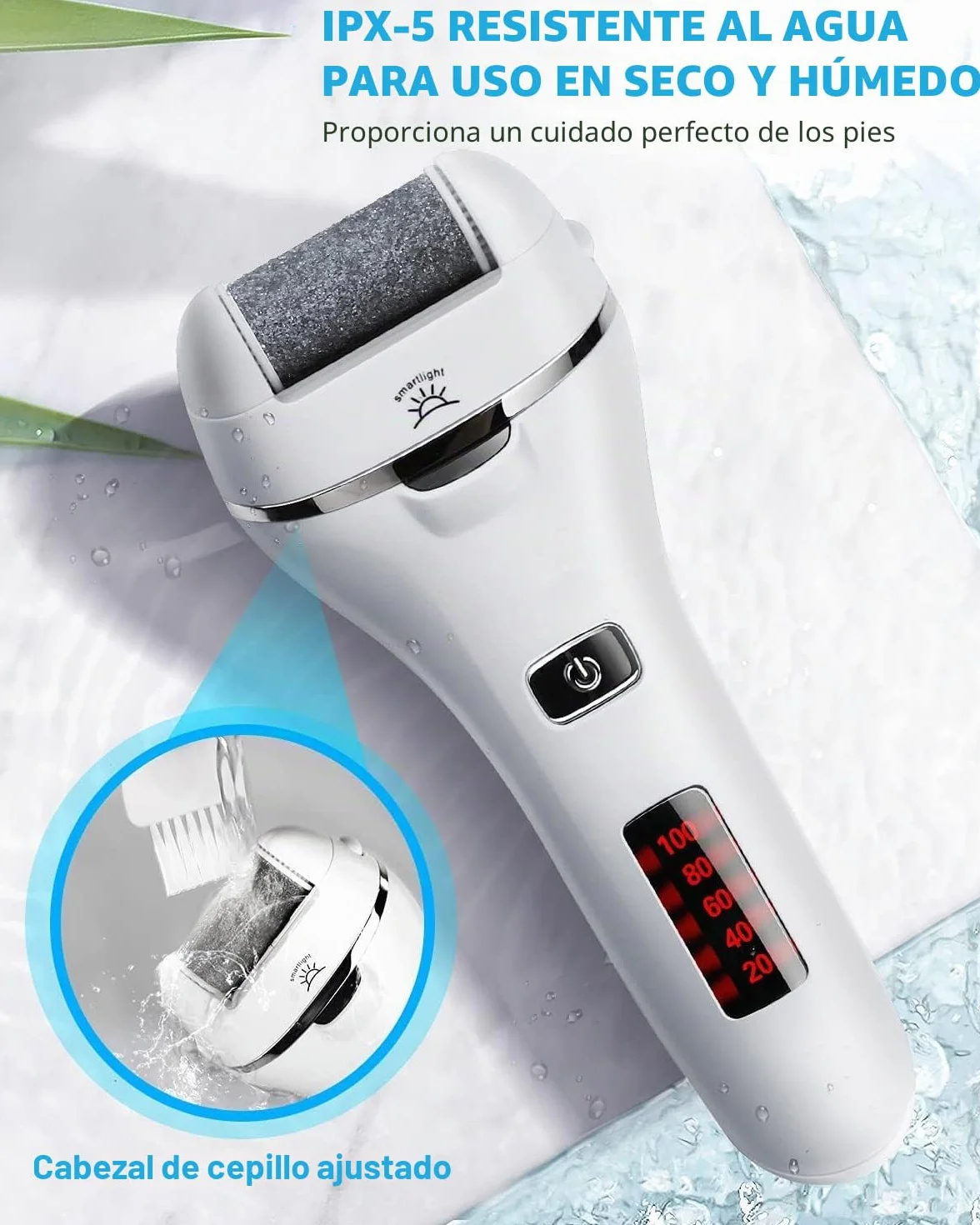 Vxdoirk Profesional Quita Durezas para Pies Electrico Recargable e Impermeable 3 Rodillos 2 Velocidades Blanco