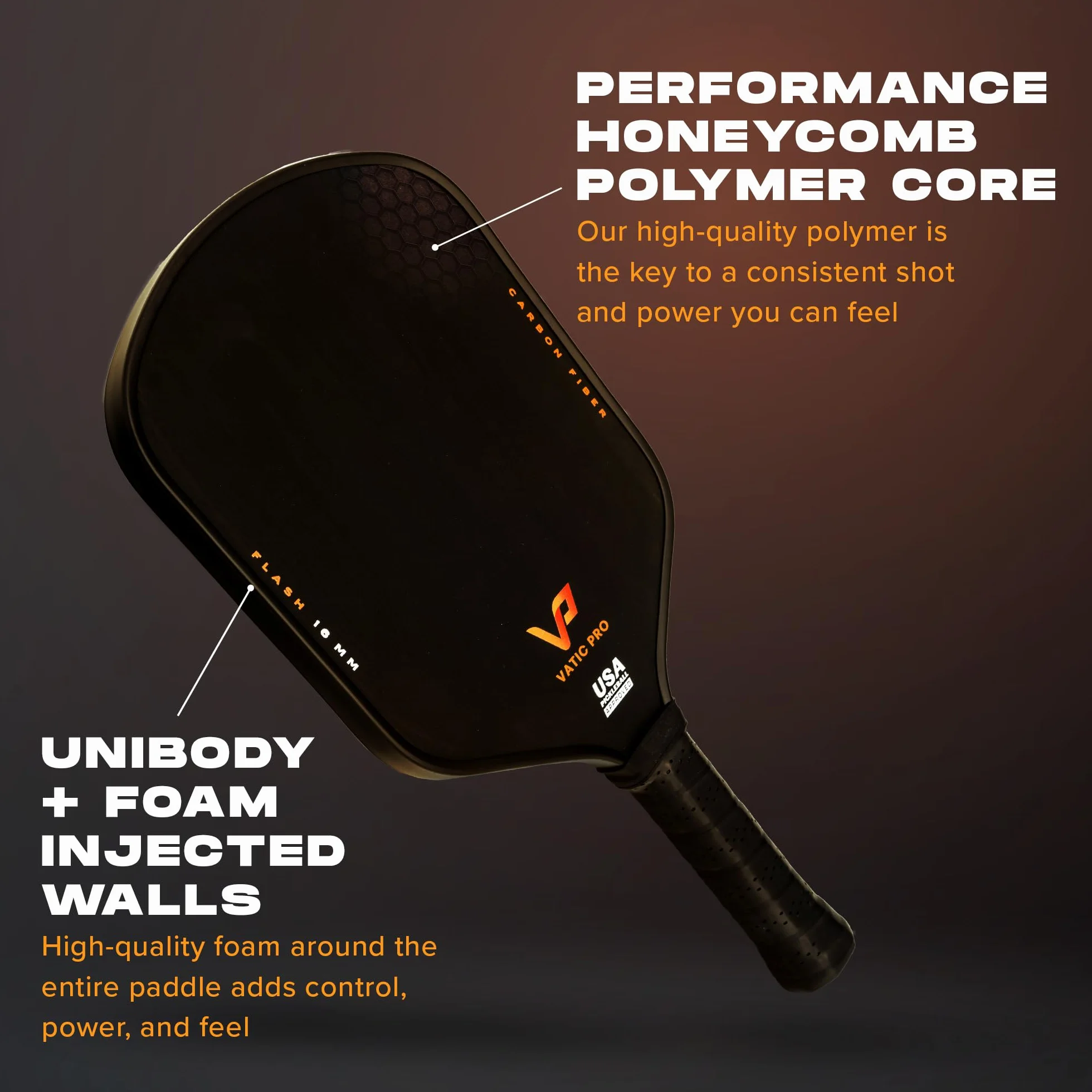 Vatic Pro Pala de Pickleball de Fibra de Carbono de 16 mm, termoformada con Paredes inyectadas de Espuma, Incluye Funda para la Pala