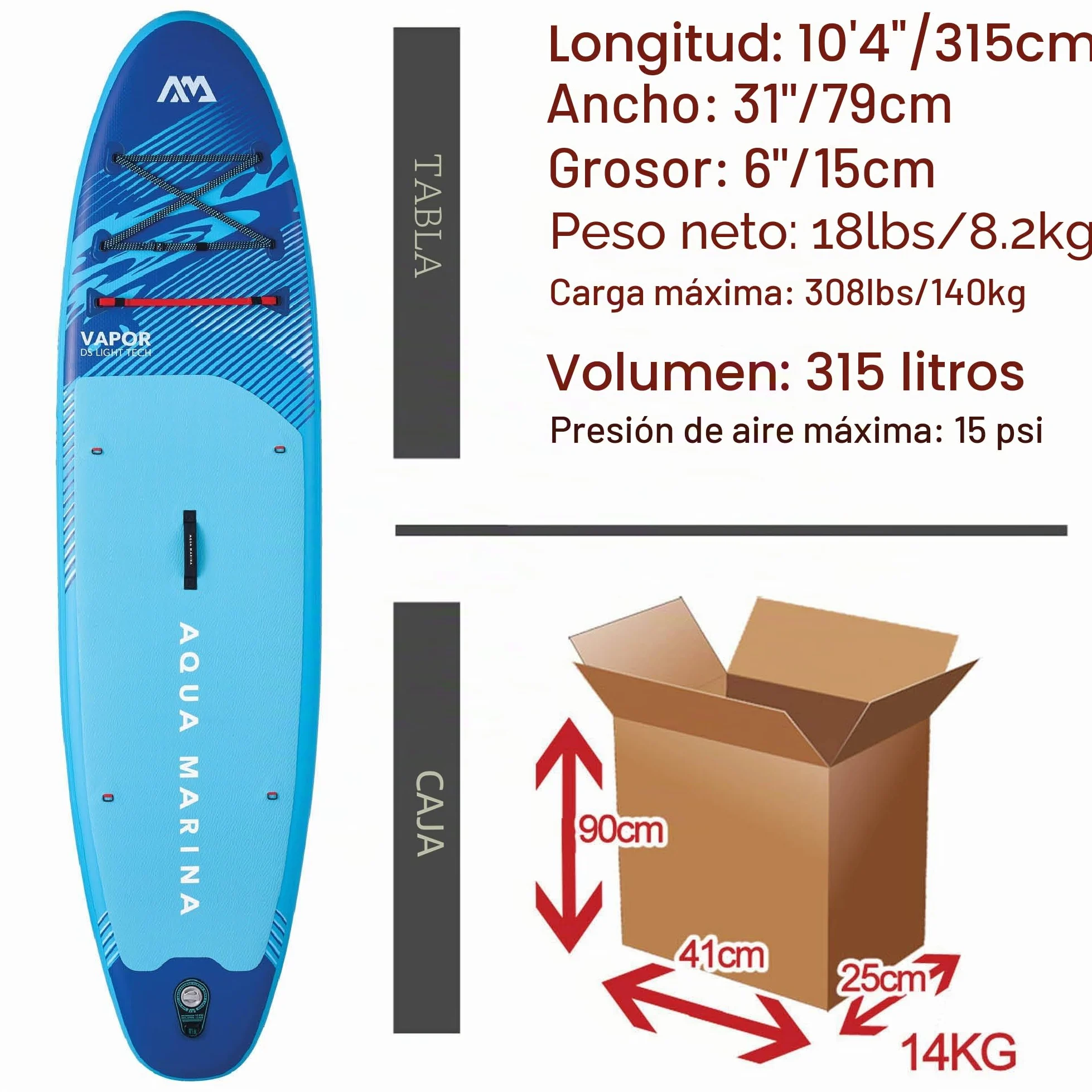 Aqua Marina Vapor - Paquete de Tabla de Remo Inflable de 10 pies 4 Pulgadas