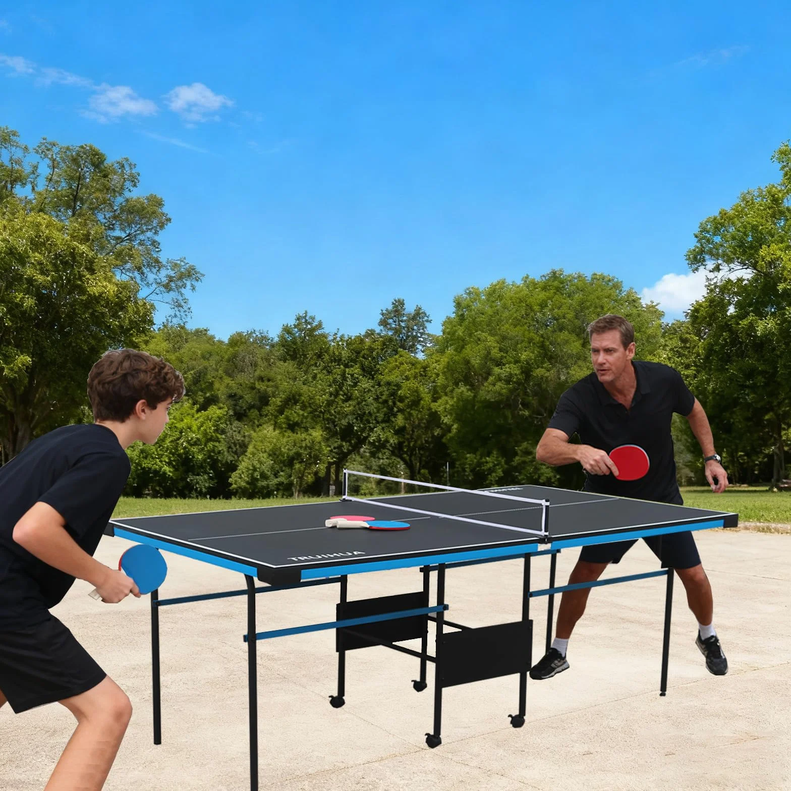 7FT Mesa de ping pong interior junior compacta plegable mesa mesa para exteriores con raqueta de ping pong y red para niños 210 x 117 x 76 cm