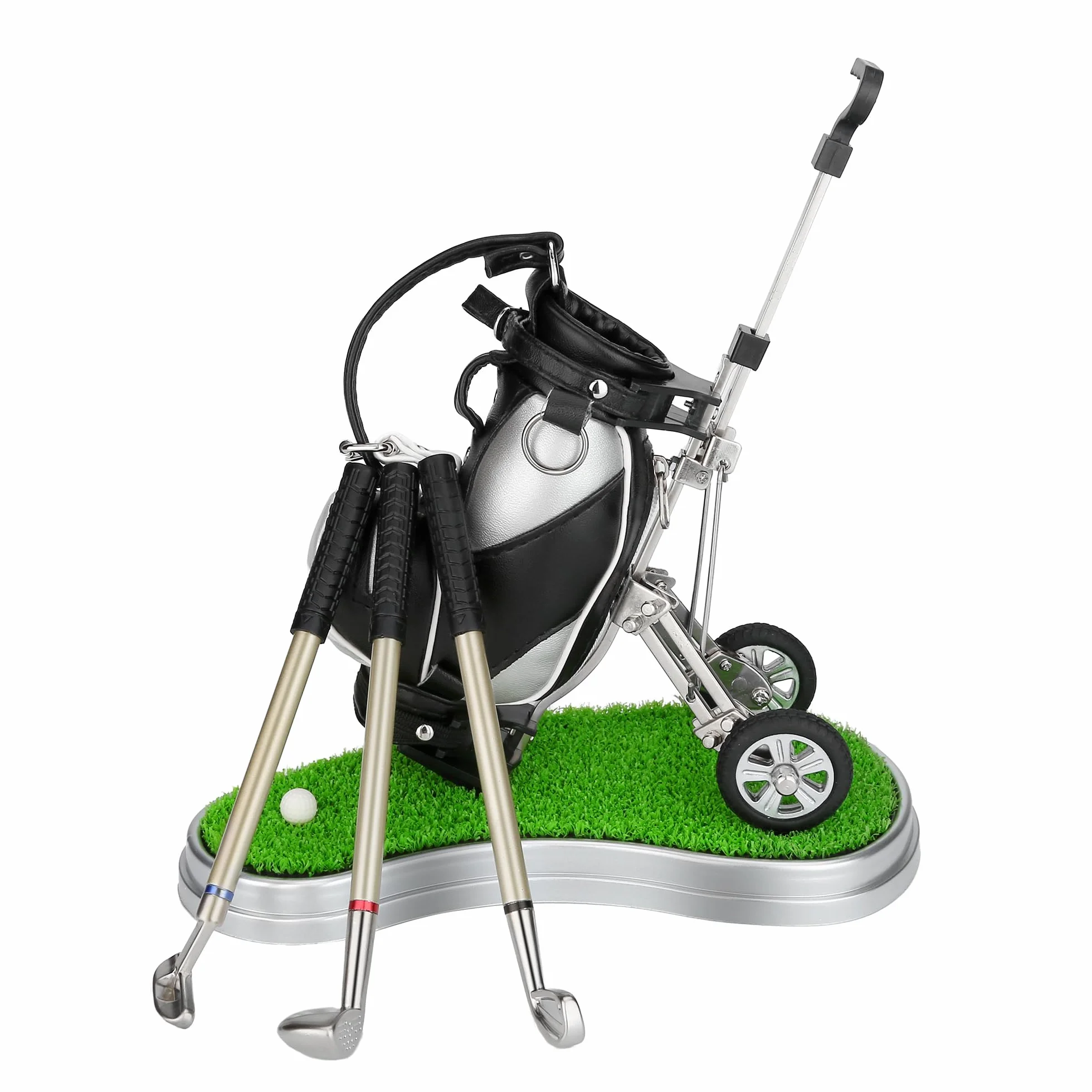 10l0l Golf bolígrafos con bolsa de Golf soporte, novedad regalos con 3 piezas Aluminio bolígrafo oficina escritorio soporte para bolsa de palos de golf para hombre día del padre, Golf recuerdos regalo