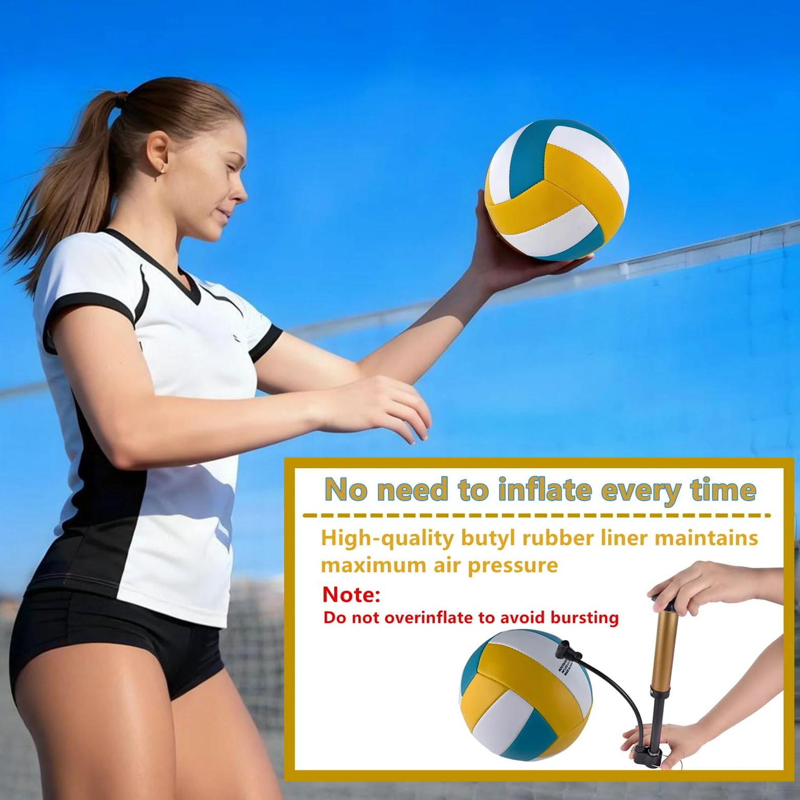 Paquete de 6 pelotas de voleibol, tamaño oficial 5, impermeables, suaves, a granel, con bomba y bolsa de red para interiores y exteriores, playa, arena, agua, piscina, partido de entrenamiento para