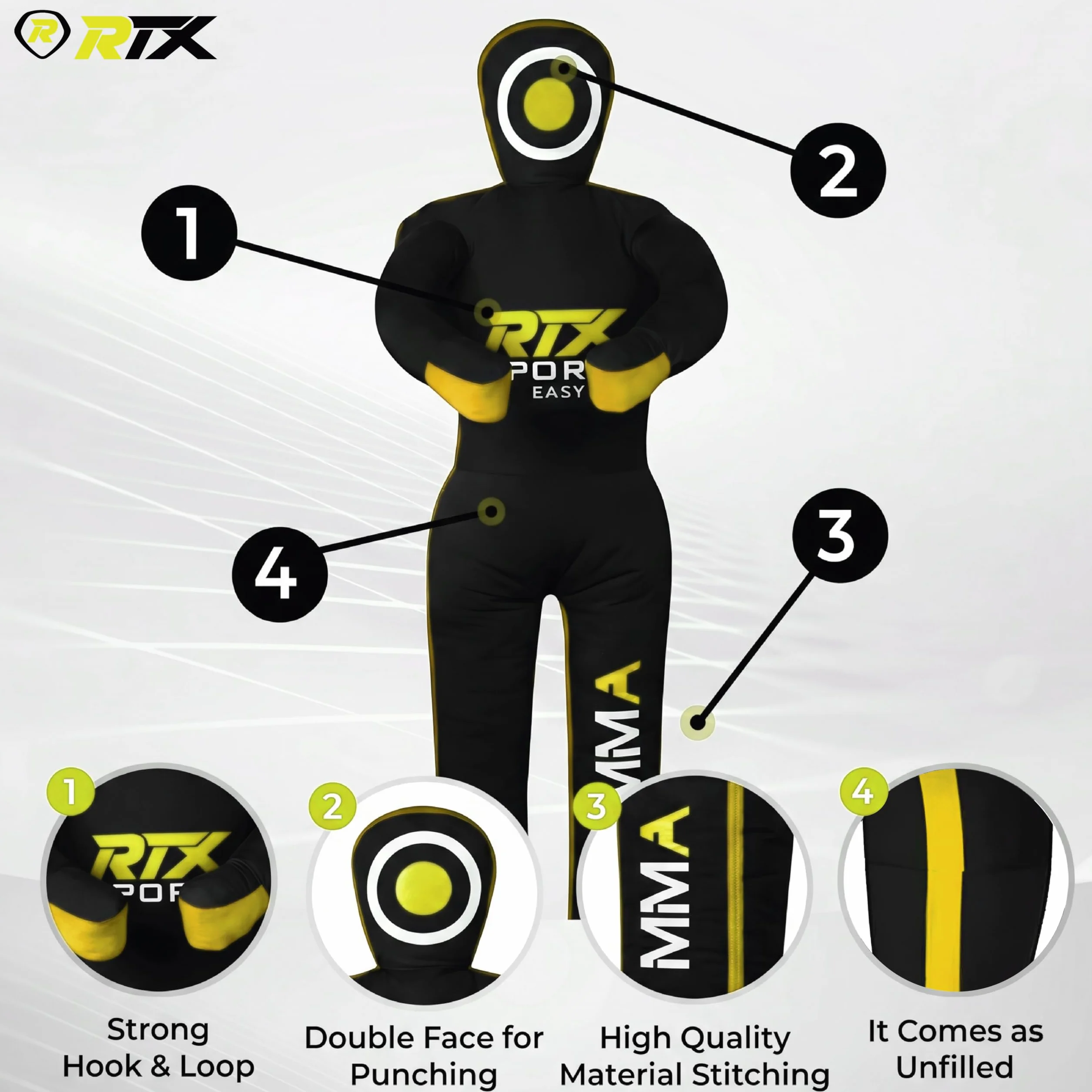 RTX MMA Dummy Judo Grappling Dummy Punch Bag Brazilian BJJ JIU Jitsu Standing Posición de Lucha Libre de Artes Marciales Boxing Karate Entrenamiento Dummy - Lona - UNFILLED