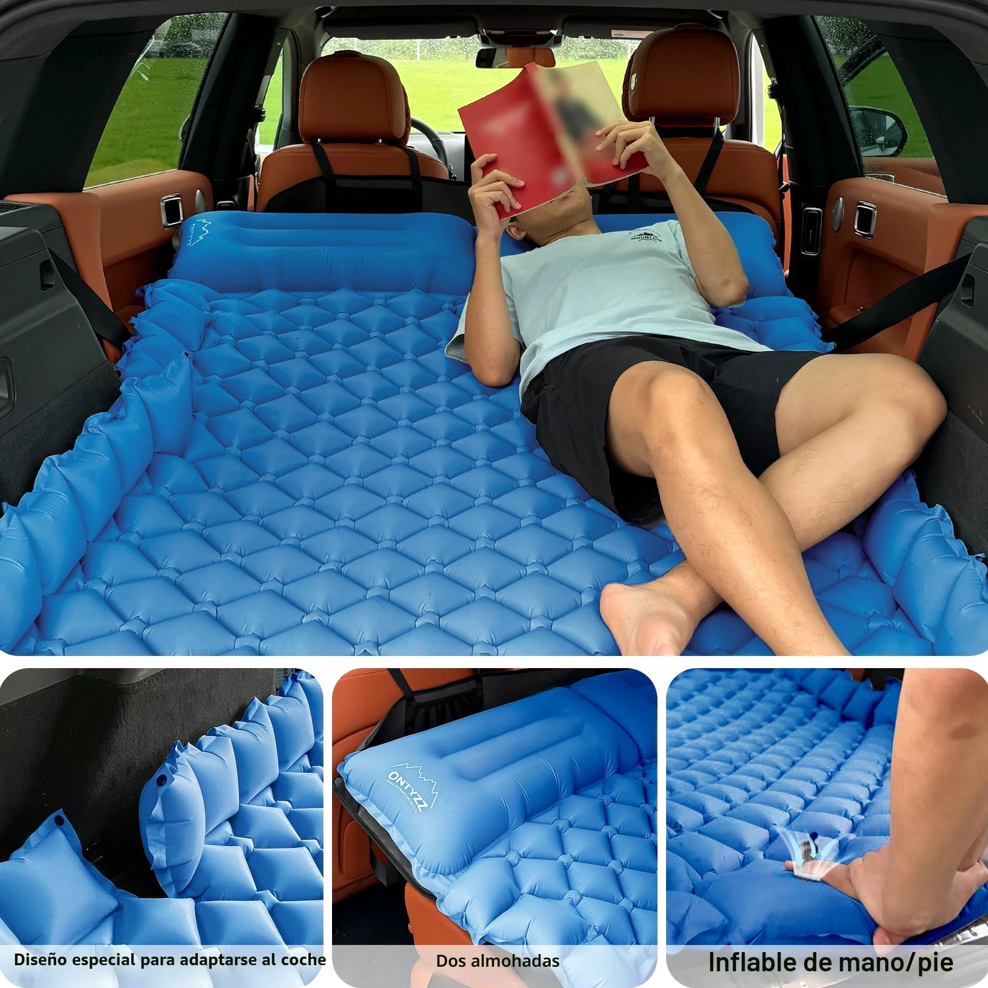 Cama Coche Hinchable Colchón Coche SUV Colchón Aire 2 Personas Cama Aire para Viajar Colchoneta Camping Autoinflable Esterilla para Dormir con Bomba de Pie y Cojín Cama Hinchable 183*13*7CM