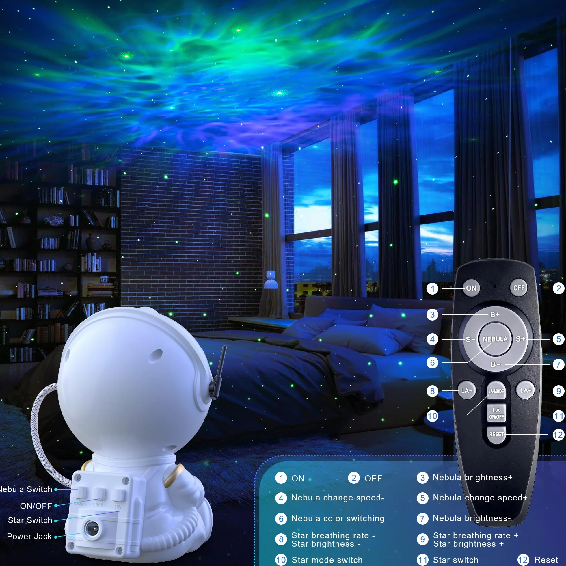 Macchiatto Proyector Cielo Estrellado Astronauta LED Galaxy Mando Distancia 8 Modos Nebular Rotación 360°