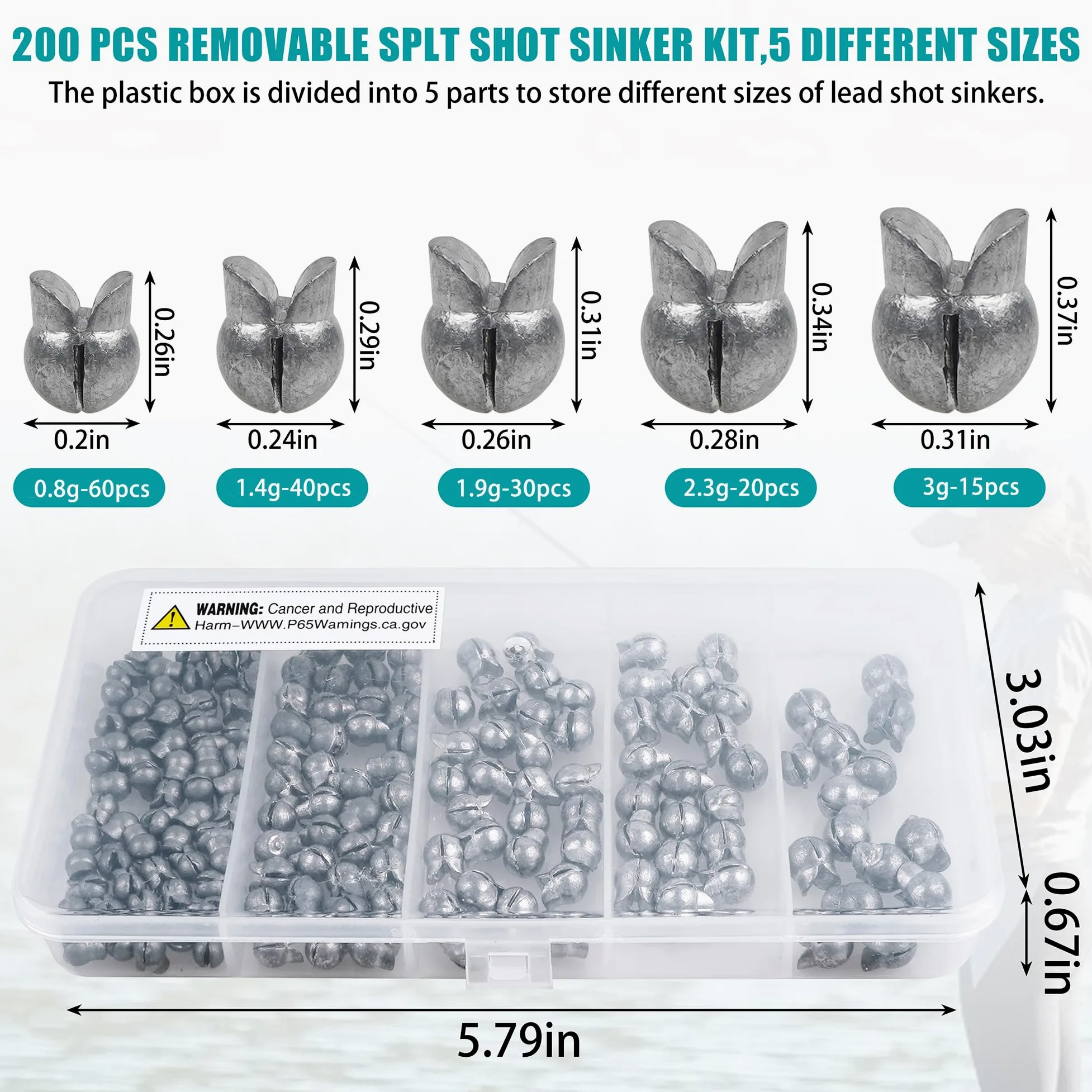 Paquete de 100 plomos de pesca extraíbles con caja de aparejos, plomos redondos para pesca de huevos, peso de plomo, peso de clip, pesca de lubina en agua dulce (3 g, 100 paquetes)