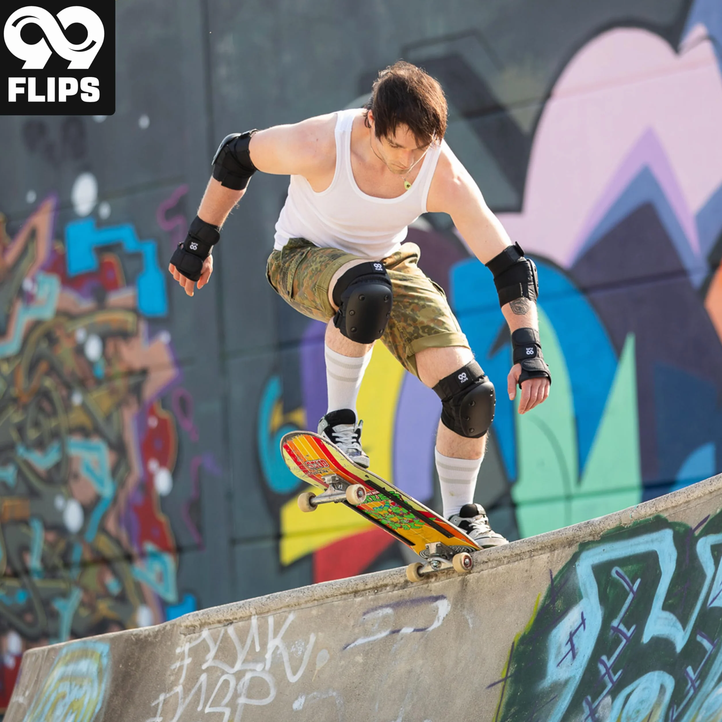 99FLIPS Protecciones Patines en Linea Adulto Set Rodilleras Coderas Skateboard Negro Talla L