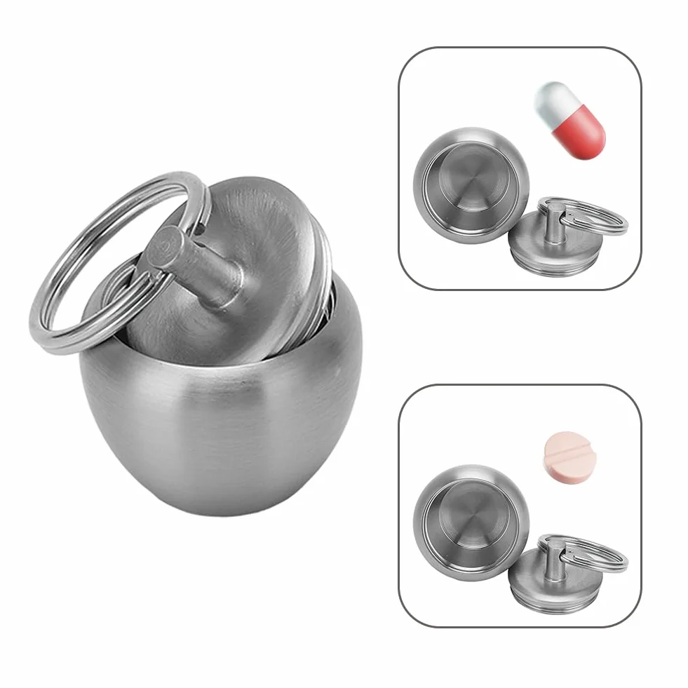 Pastillero Llavero de Acero Inoxidable, Mini Cápsula Impermeable para Viajes y Camping