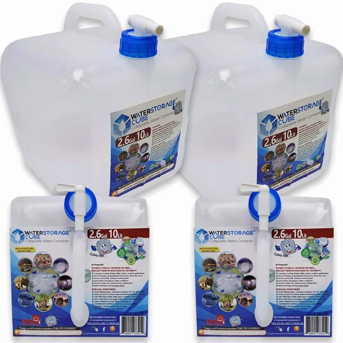 WaterStorageCube, contenedor de agua plegable sin BPA con espiga, jarra de almacenamiento de agua para exteriores, senderismo, huracán, emergencia, plegable, portátil, de la FDA, cantimplora de agua 1.3/2.6/5.3 galones