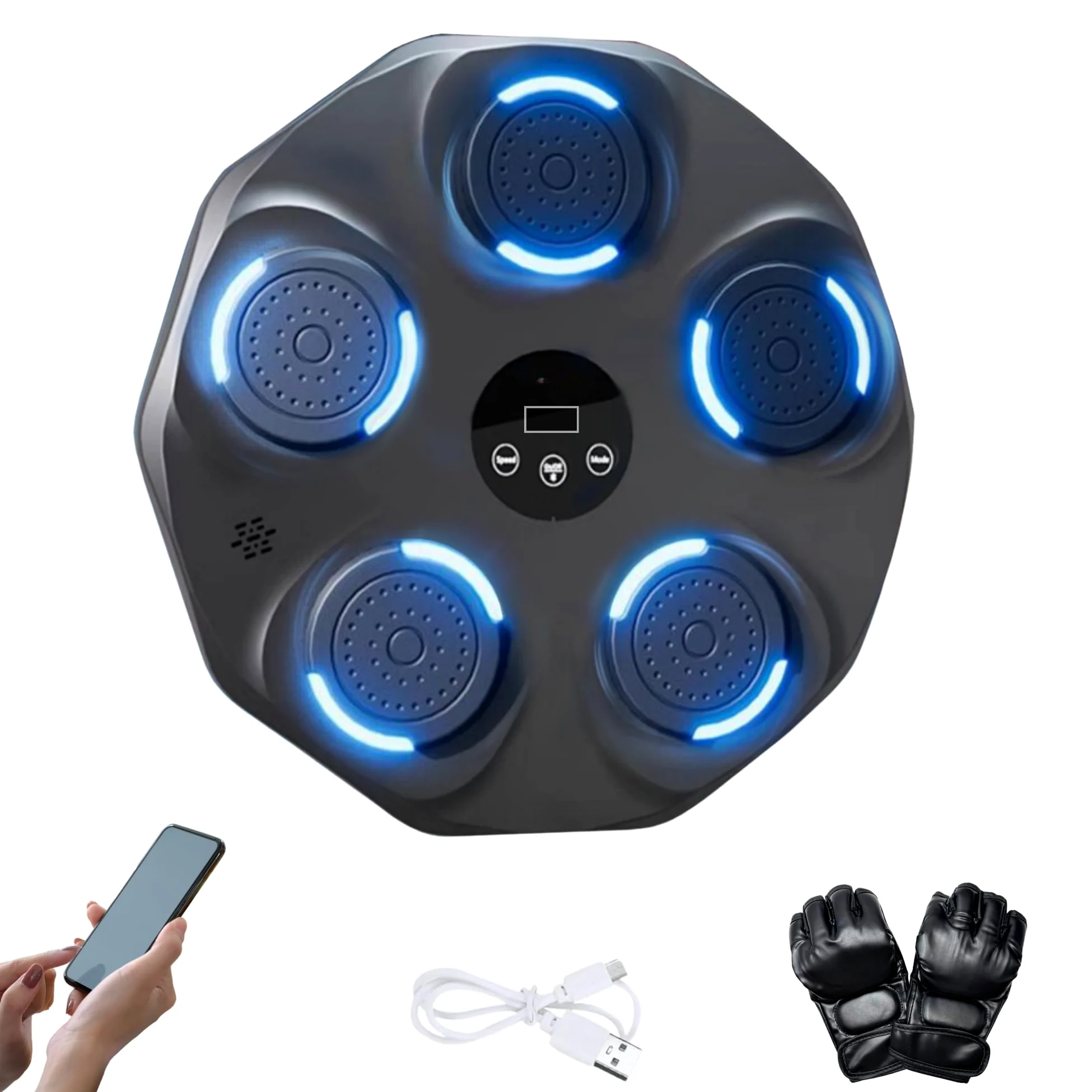 MAGIC SELECT Máquina de Boxeo Musical Equipo de Entrenamiento para Pared con LED, Guantes de Boxeo, Bluetooth y Luces al Ritmo de la Música. Maquina de Boxeo para Niños/Adultos. (9 Modos, 43x43 cm)