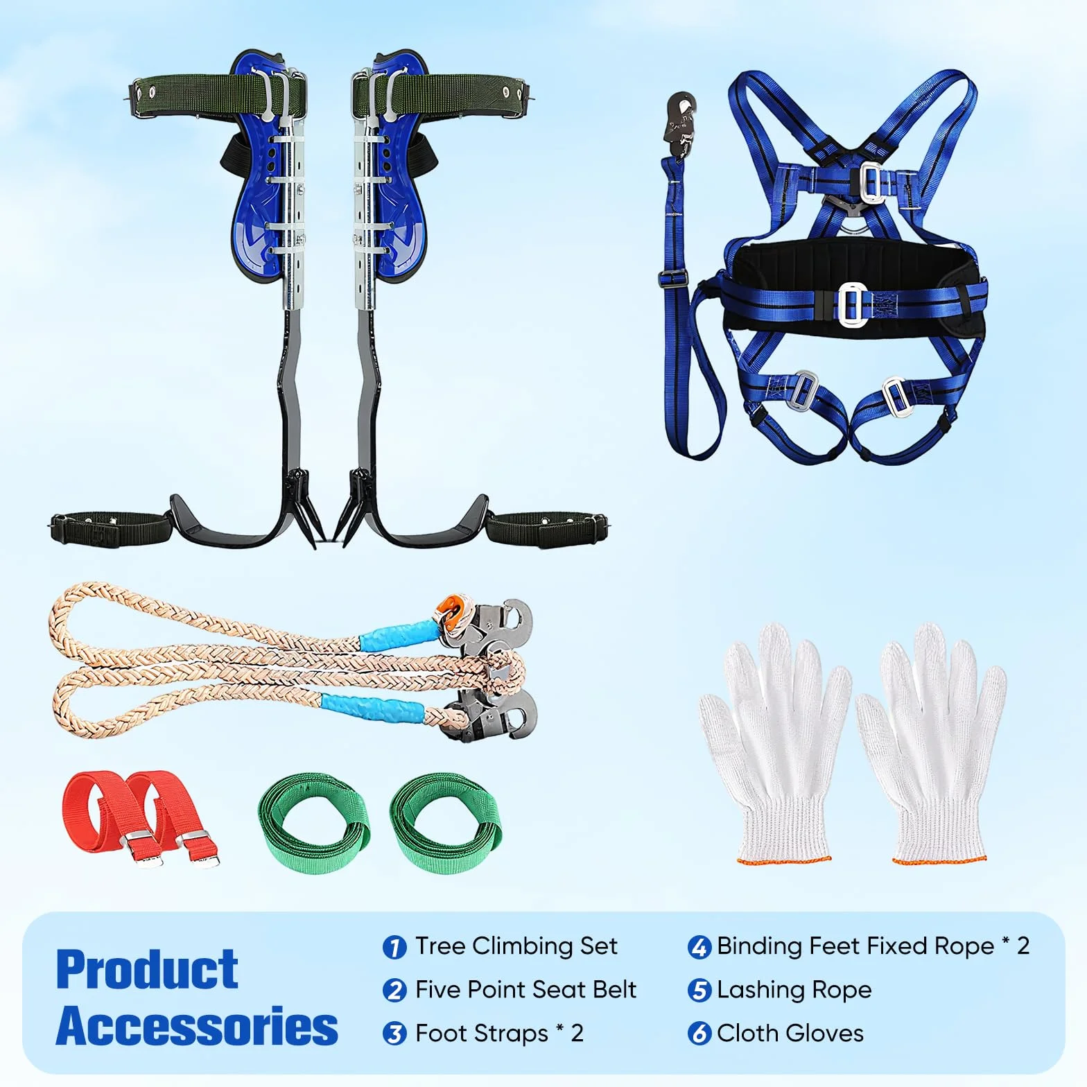 Juego profesional de clavos para escalar árboles con arnés de seguridad de cuerpo entero - Equipo de escalada con capacidad de peso de 330 libras para arboristas y operaciones de rescate