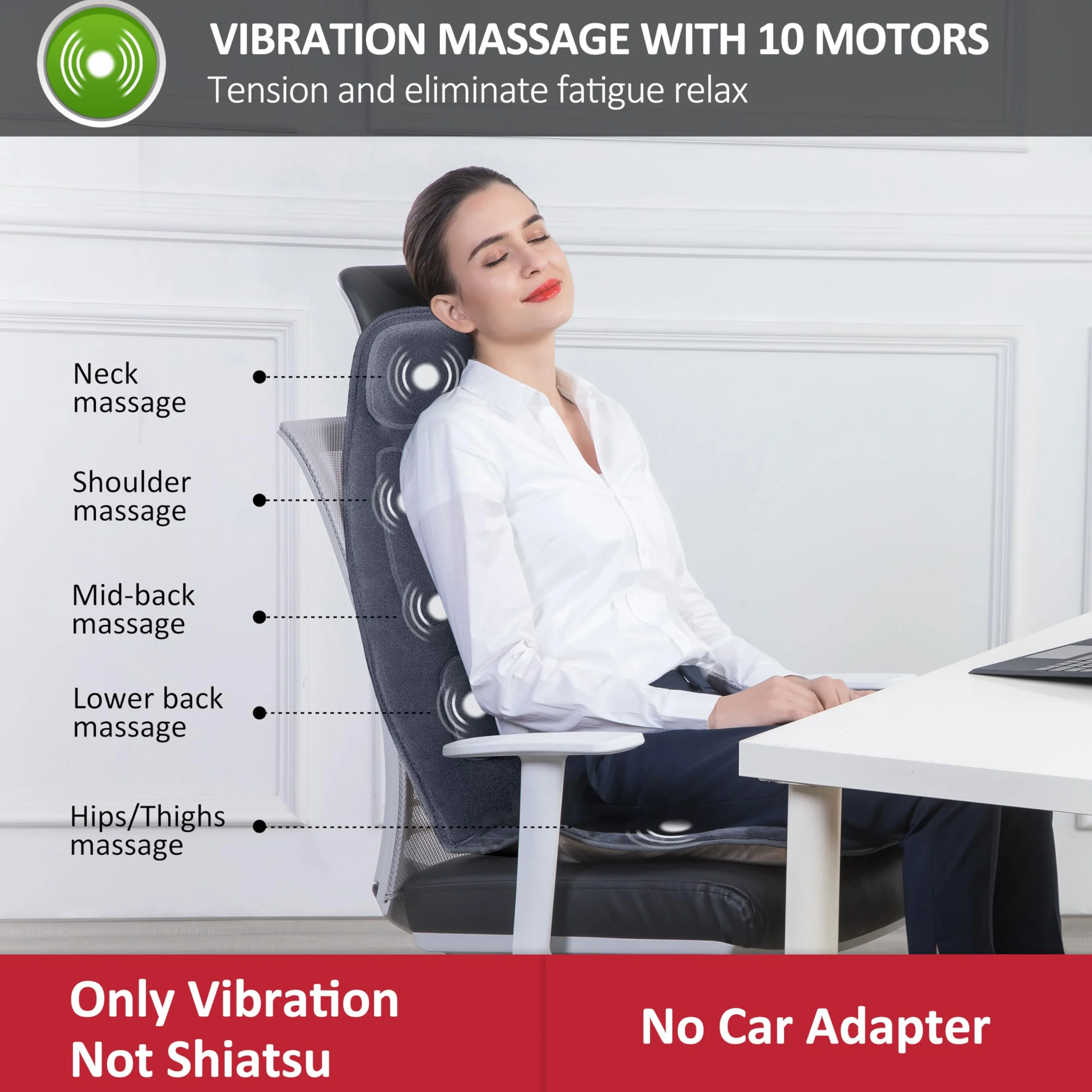 Snailax Asiento de Masaje con Calor, 10 Motores de Vibración, Cojín Masajeador para Espalda, Relajación