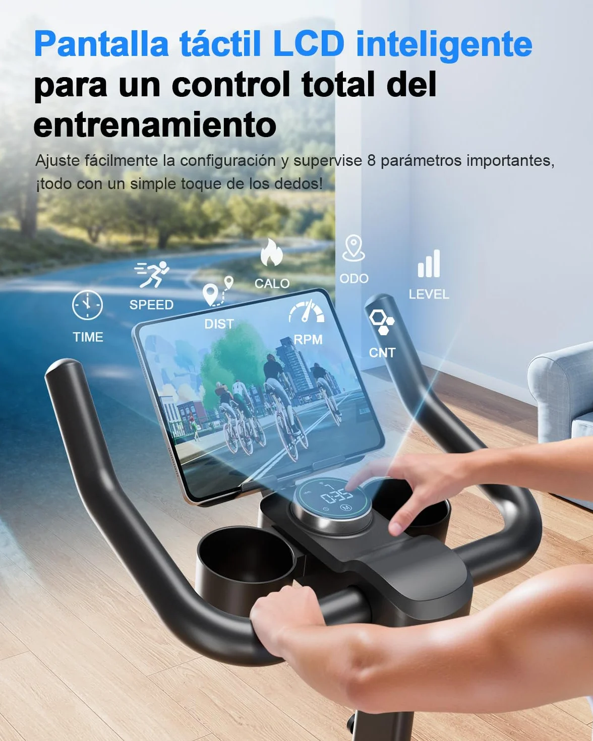 Copant Bicicleta Estática en Cass con Pantalla LCD y App Control, Bicicleta de Ejercicio Interior con Resistencia Magnética Ajustable, Capacidad de Carga 136KG
