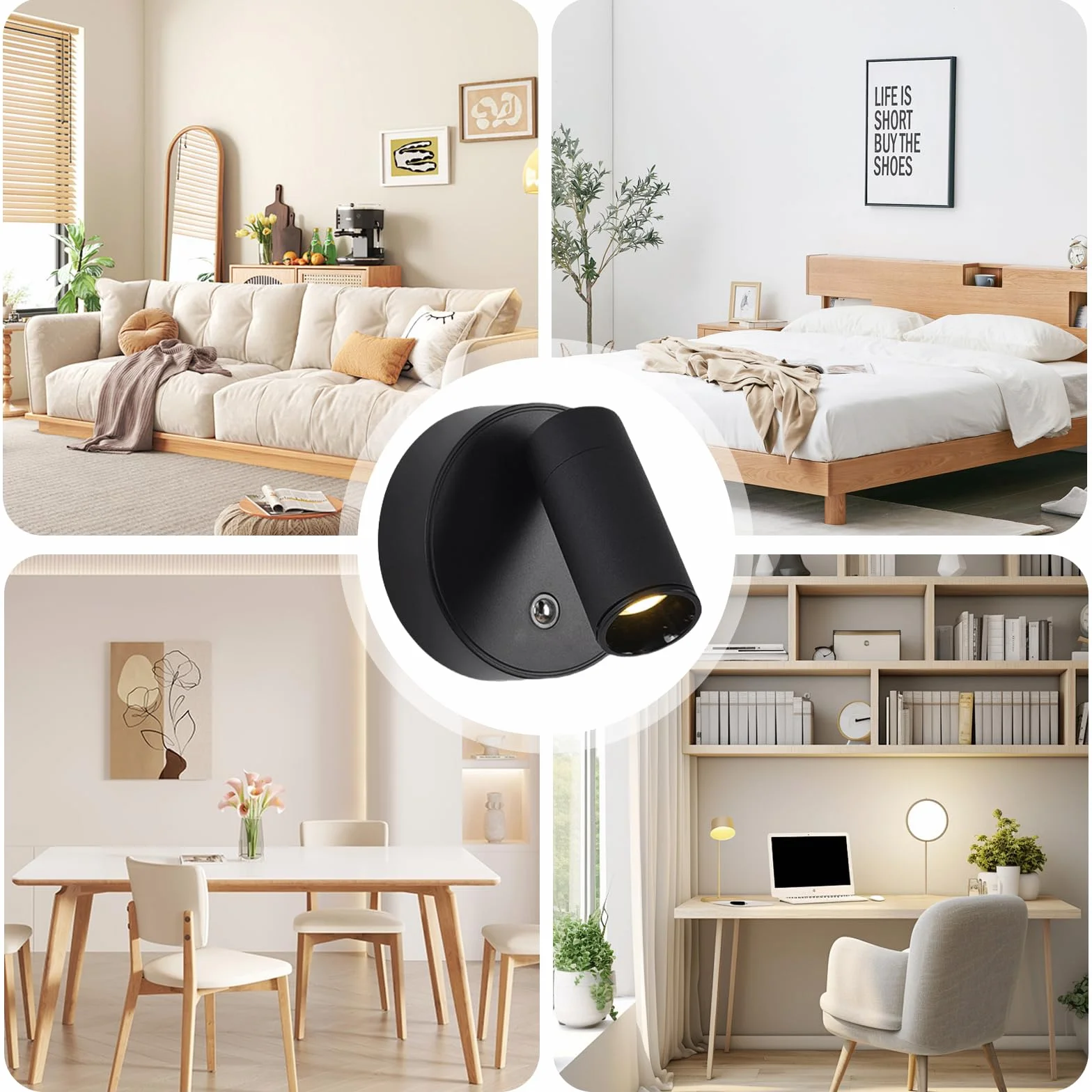 Foco LED con Mando a Distancia, Lámpara de Pared Recargable USB, 3 Temperaturas de Color, Regulable, Inalámbrica, Temporización, para Plantas