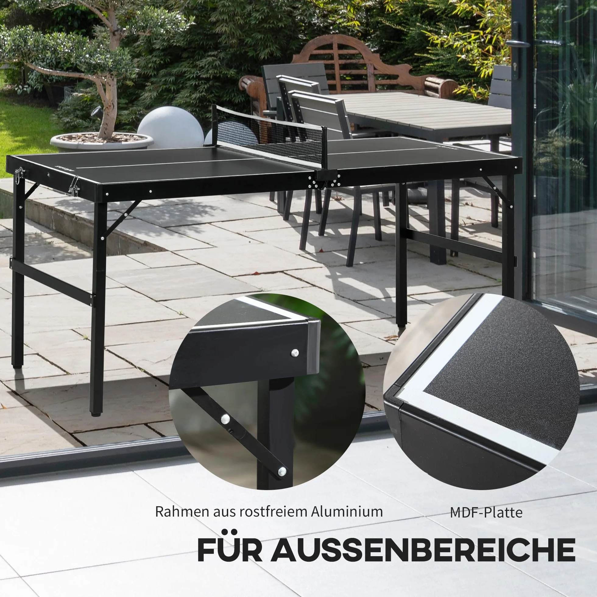 SPORTNOW Mini Mesa de Ping-Pong Plegable Mesa de Ping-Pong Mesa de Ocio con Red de Ping-Pong Mango Juego de Ping-Pong Juego de Interior para el hogar Aluminio Negro