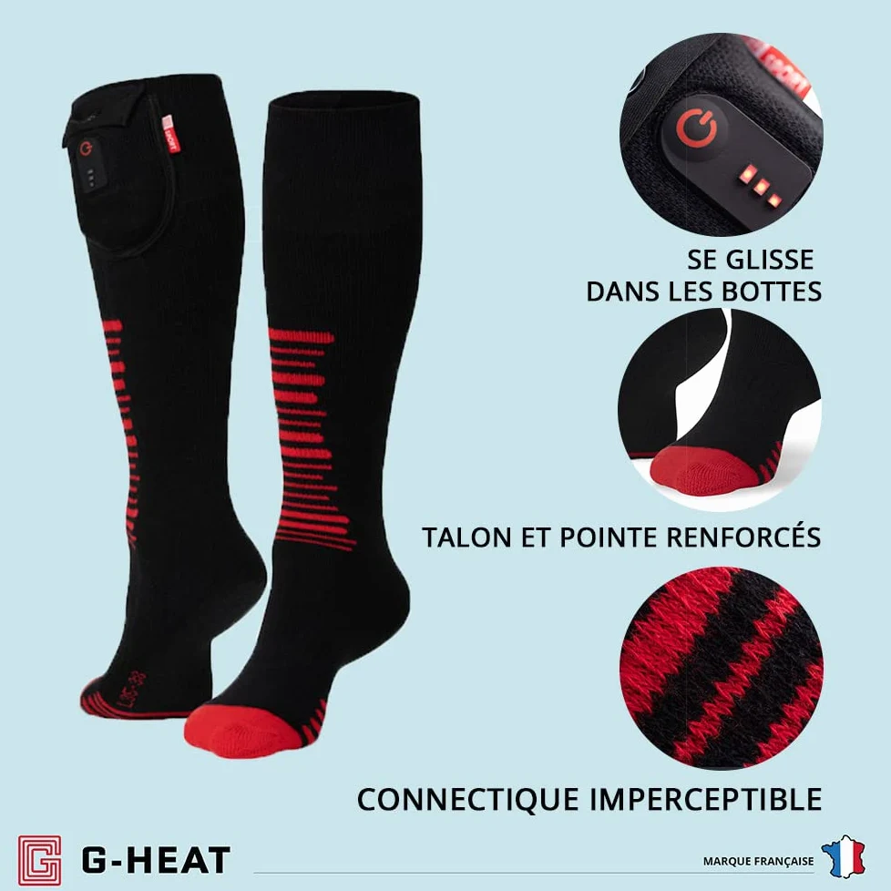 G-Heat - Calcetines calefactores al aire libre - Mixtos - Cálidos - Gruesos - Suave Uso: Deportes de invierno, Rando, Equitación, Ciudad, Trabajo, Bienestar... Con Baterías y Cable de Carga