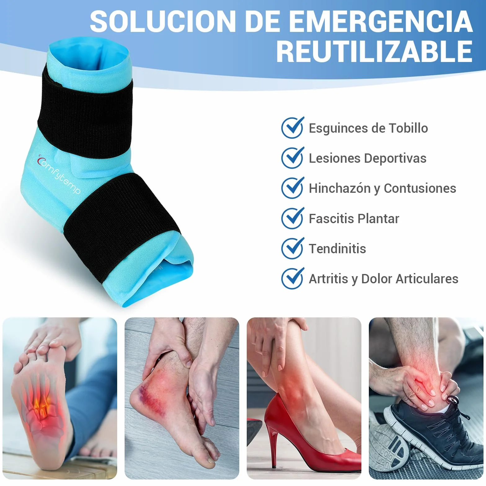 Comfytemp Bolsa de Hielo para Tobillo y Pie, Terapia de Frío y Calor para Alivio del Dolor, 1 Unidad