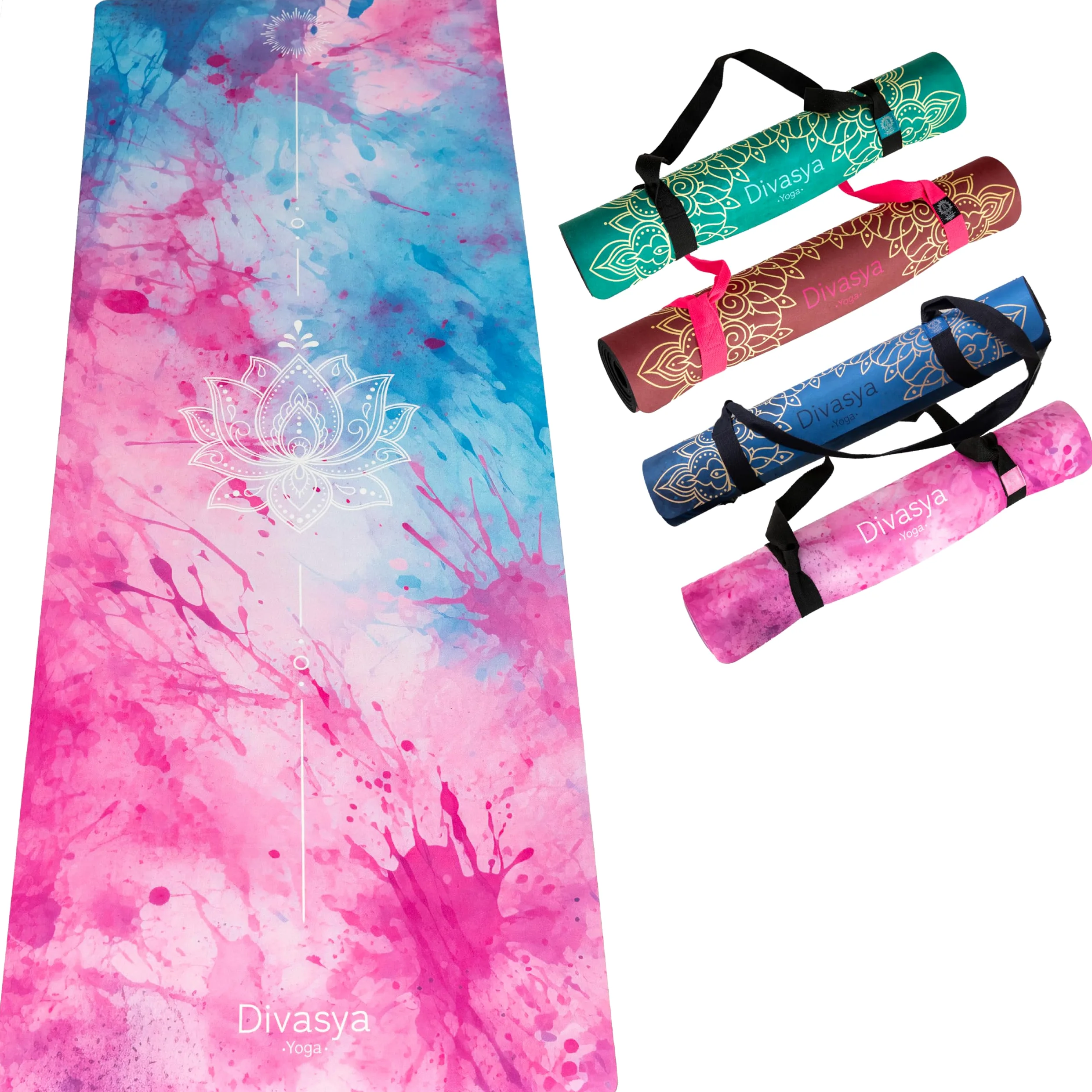 Esterilla de yoga sostenible y antideslizante: caucho natural antideslizante y superficie de microfibra absorbente, extra ancha y gruesa 183 x 68 x 0,5 cm, correa de transporte