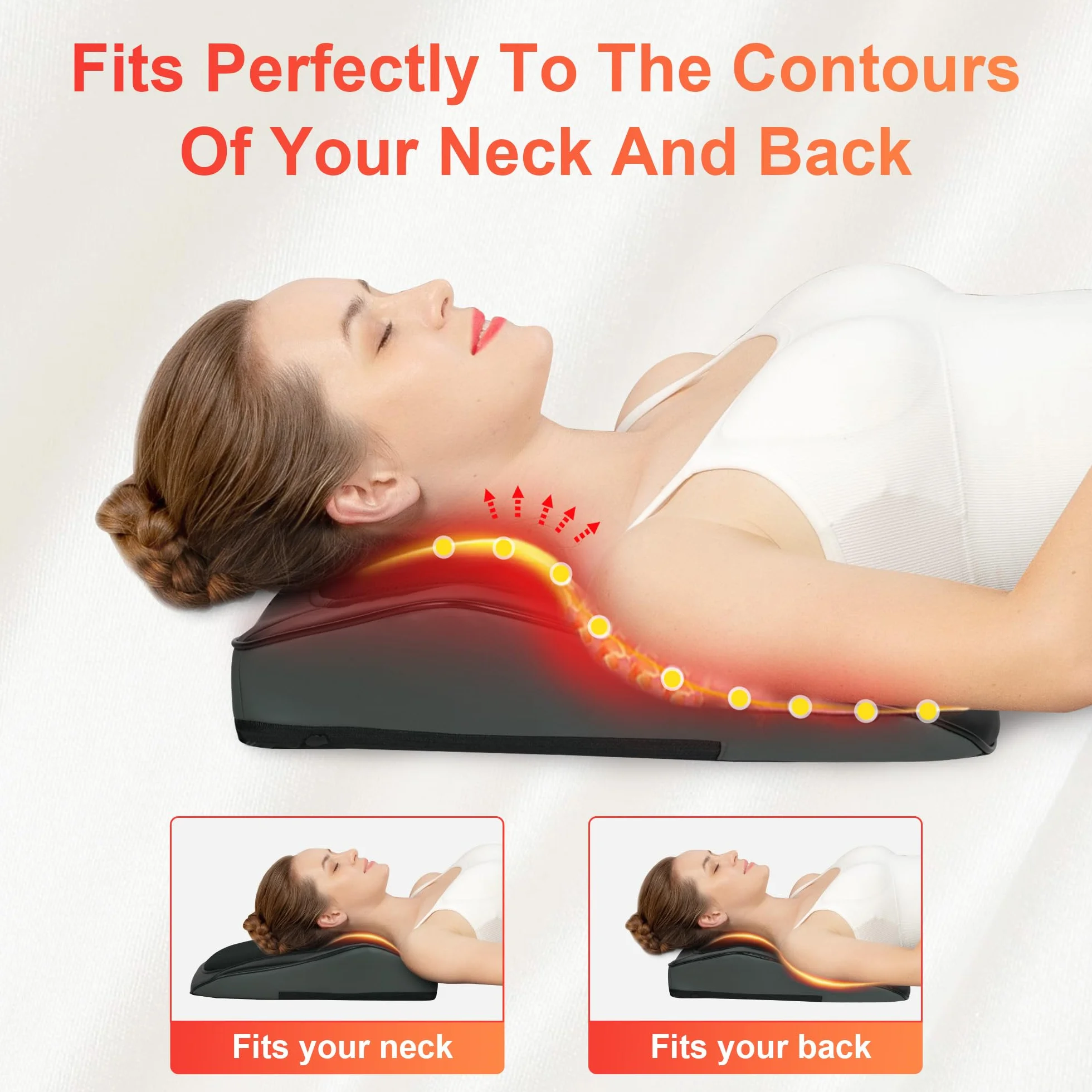 COMFIER Almohada de Masaje Shiatsu con Calor, Masajeador de Espalda 3D, Almohada Lumbar para Silla