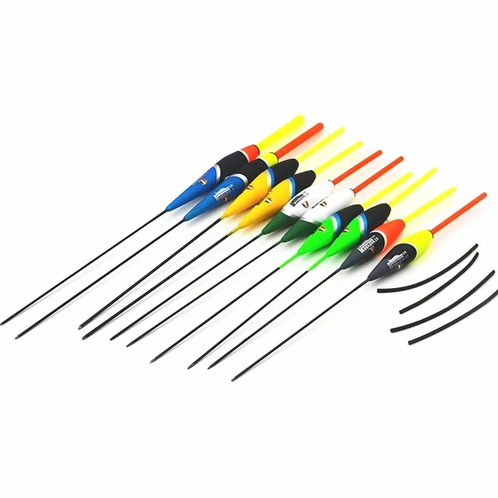 10Pcs Flotadores de Pesca Madera Abeto Juego Bobbers Herramientas