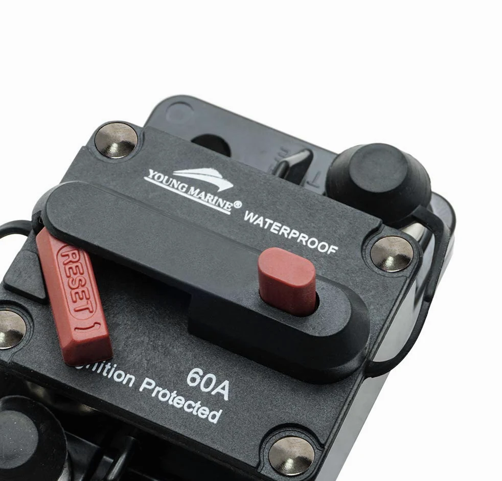 Young Marine Circuit Breaker for Boat Trolling with Manual Reset,Water Proof,12V- 48V DC (Surface Mount-60A)