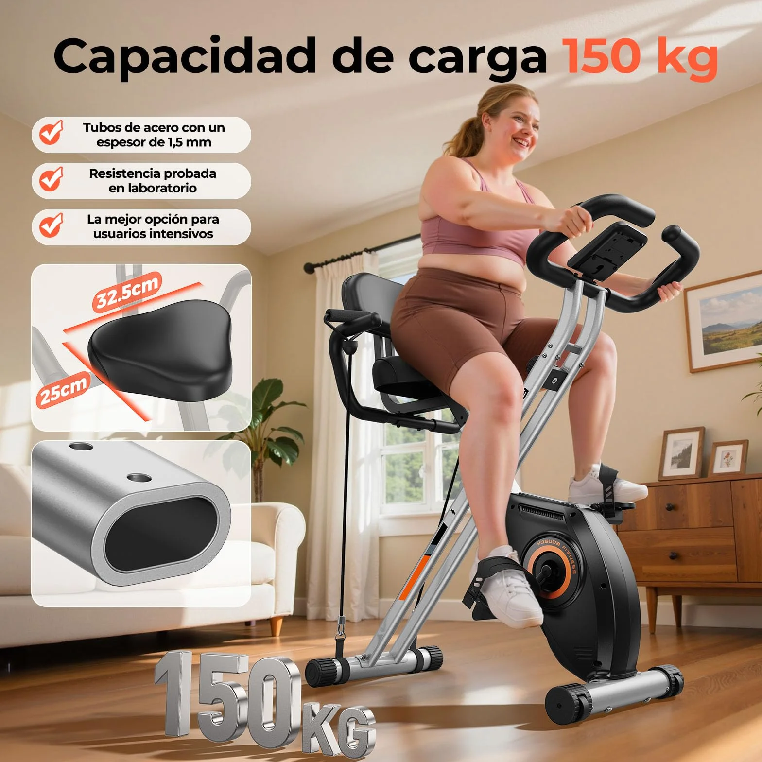 YOSUDA Bicicleta estática plegable, bicicleta estática plegable, bicicleta estática ahorra espacio con banda de resistencia incorporada