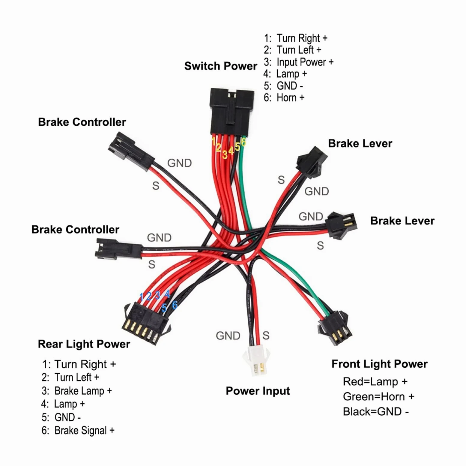 Juego de Luces de Freno y Luces de Giro for Bicicleta eléctrica, Entrada de 24V, 36V, 48V, for Bicicleta eléctrica, con bocina y luz Trasera de Giro